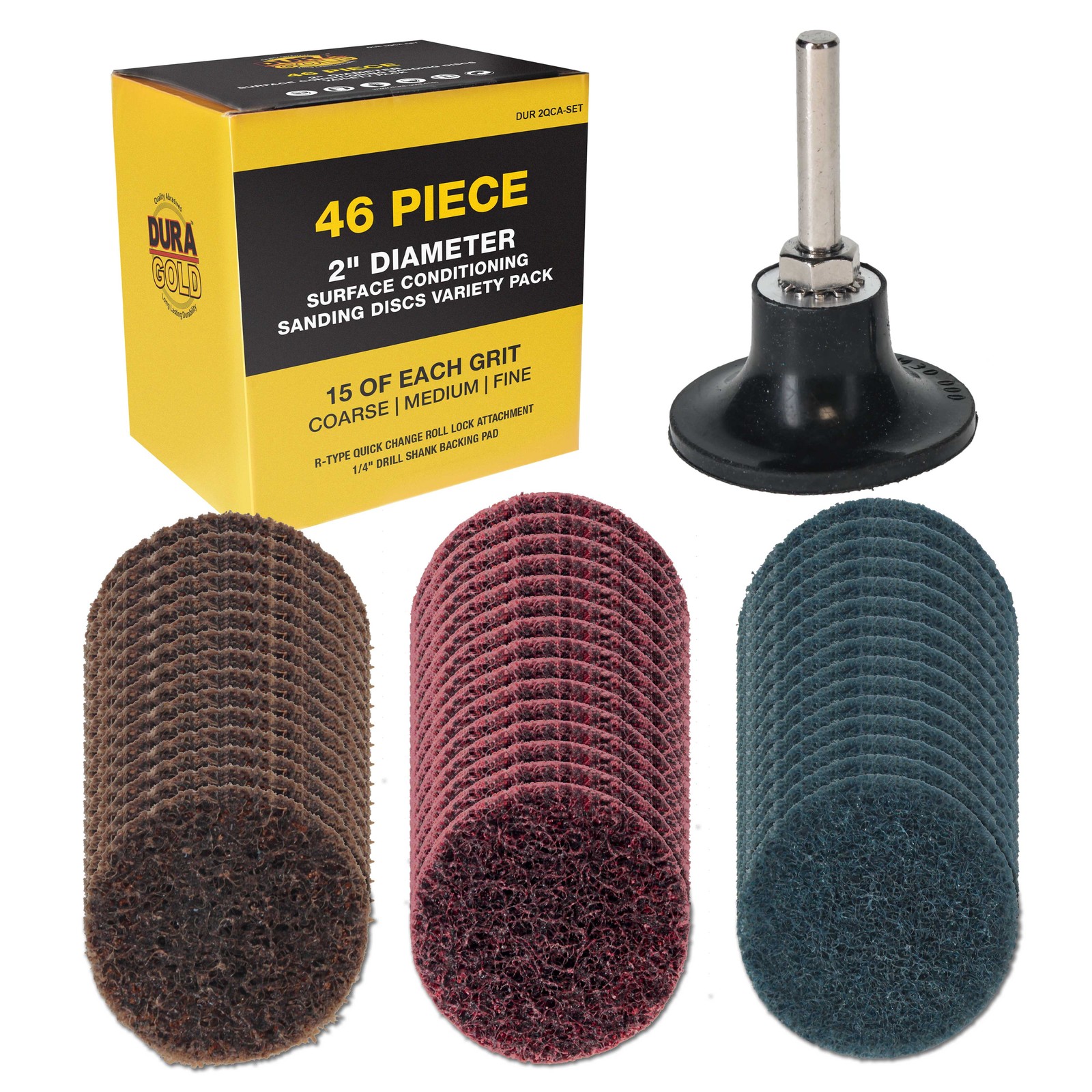 Dura-Gold 46 pc 2″ Diameter Surface Conditioning Sanding Discs Variety Pack, Pad