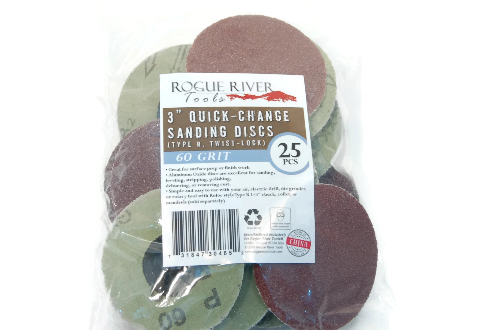 (25pc) Rogue River Tools 3″ Quick-Change Sanding Discs (Type – R) (180 Grit)