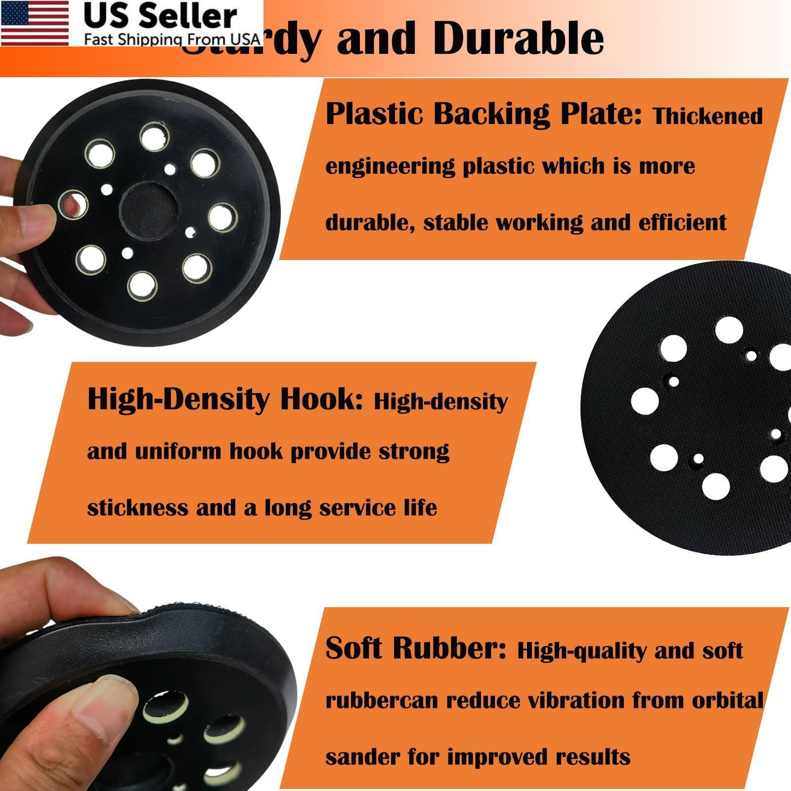5″ Hook and Loop Sander Pad for Ridgid R2600, R2601 Random 5 Inches, Black
