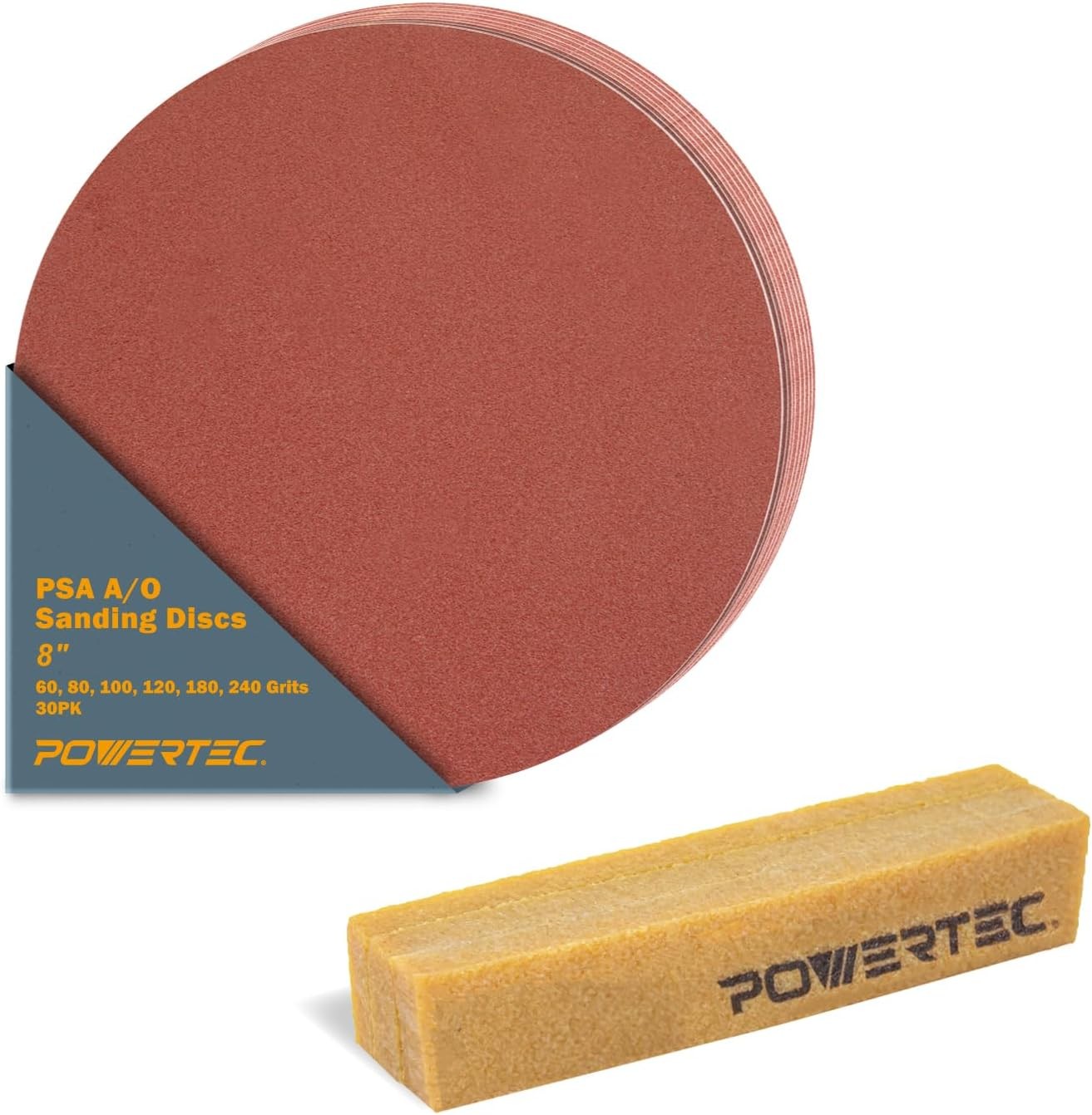 POWERTEC 110550 8″ PSA 80 grit Aluminum Oxide Adhesive Sanding Disc (Pack of 10)