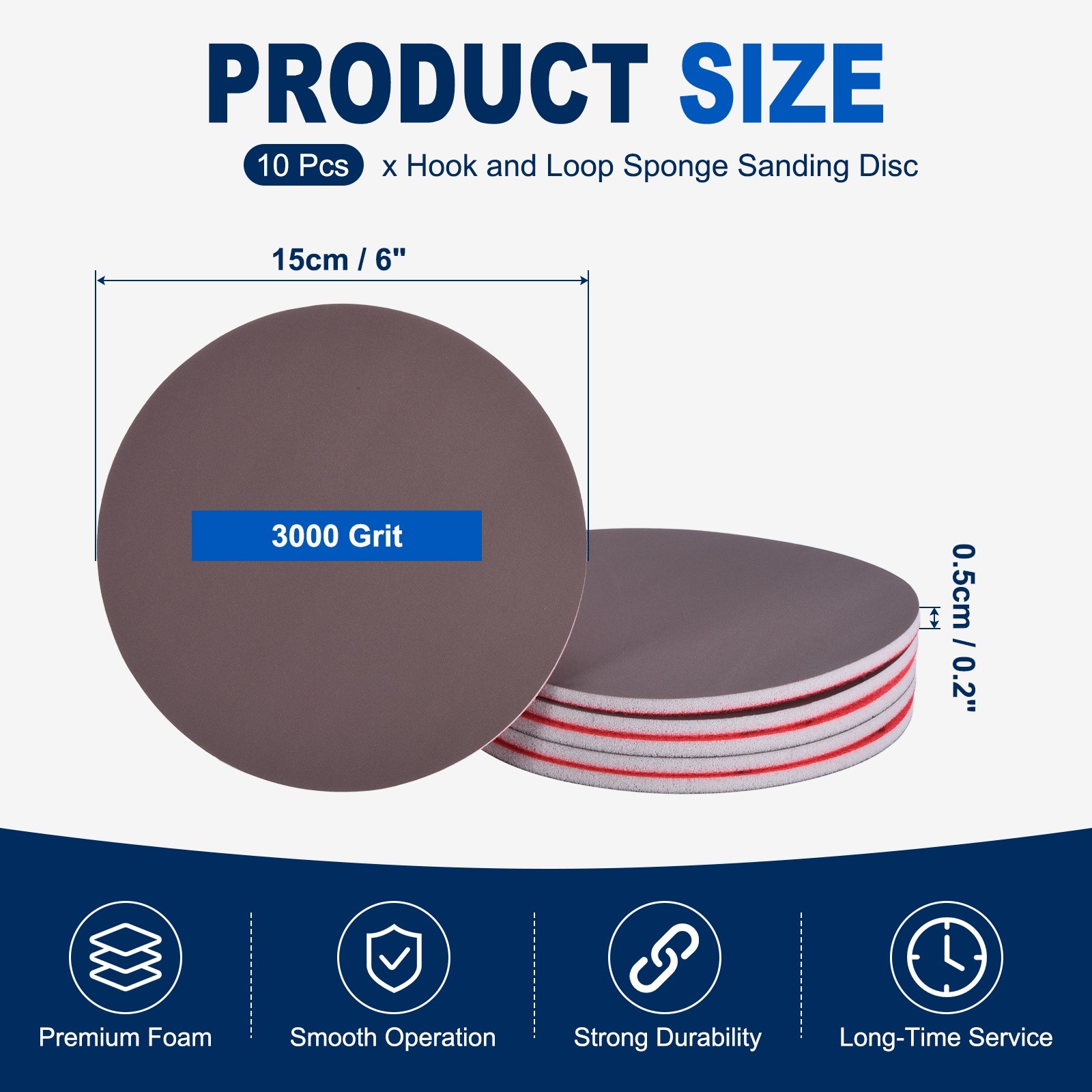 10 Pcs 3000 Grit 6 Inch Hook and Loop Sponge Sanding Disc for Sander, Black