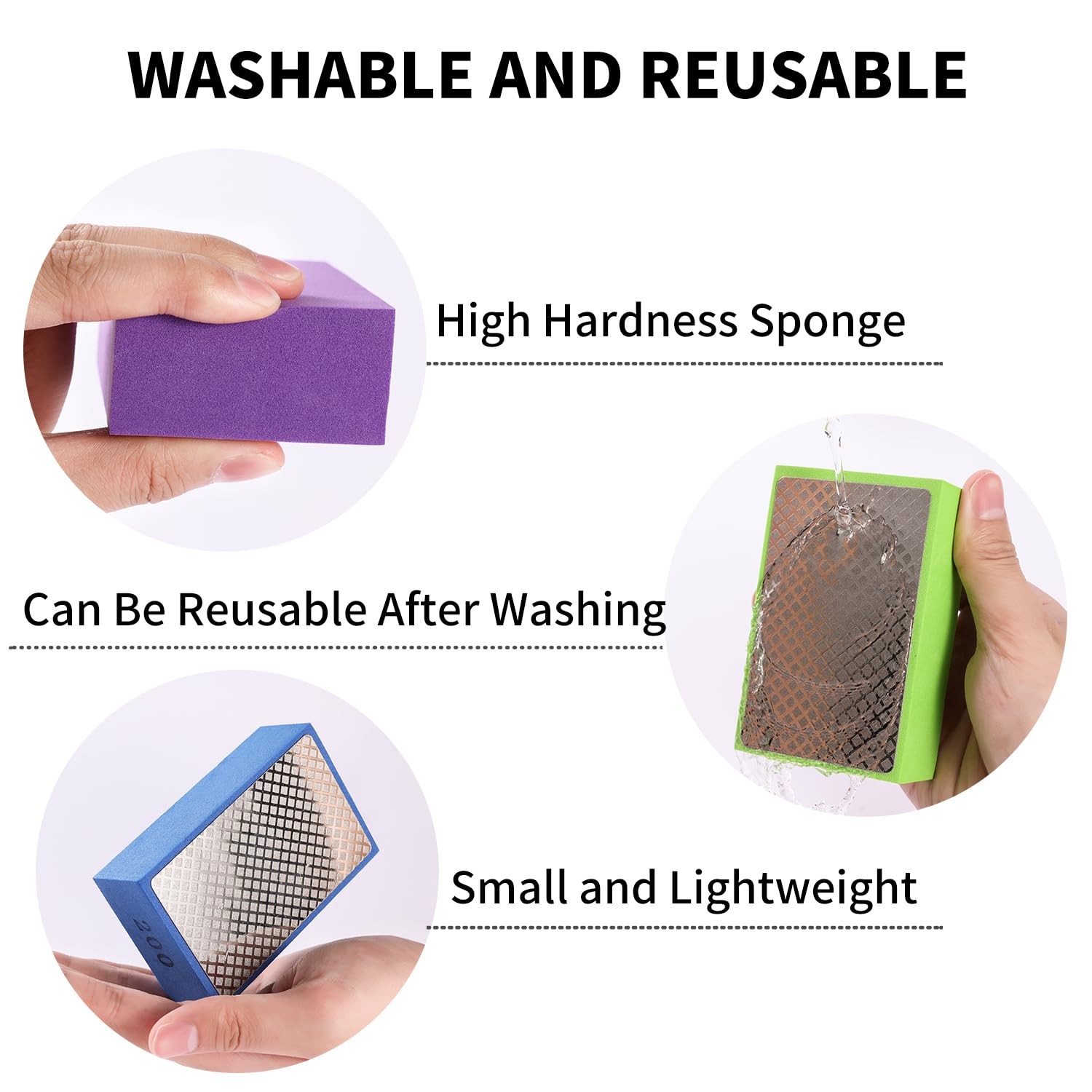 6 Pack Diamond Hand Polishing Pads Sanding Blocks for Glass Wood Ceramic Marble