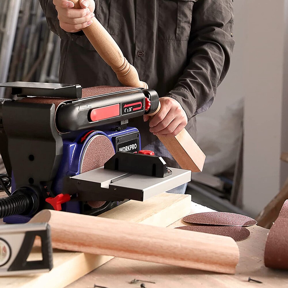 WORKPRO Belt Disc Sander 4 in. x 36 in. Belt & 6 in. Disc Sander 6pcs Sandpapers