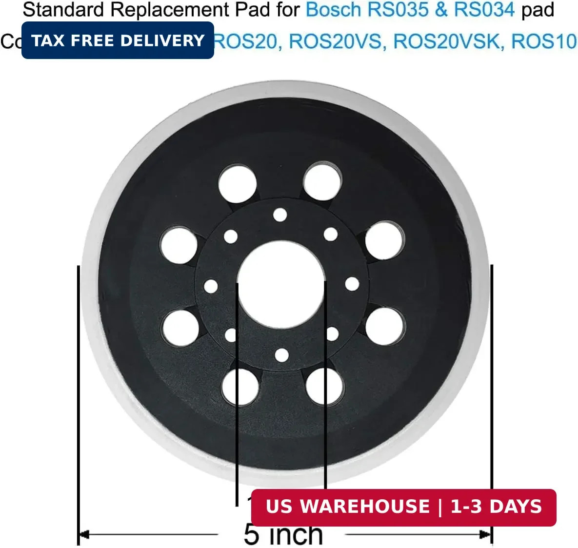 2 Pack 5 Inch 8 Hole Hook & Loop Replacement Sander Pad for 5″ Bosch ROS20VS, RO