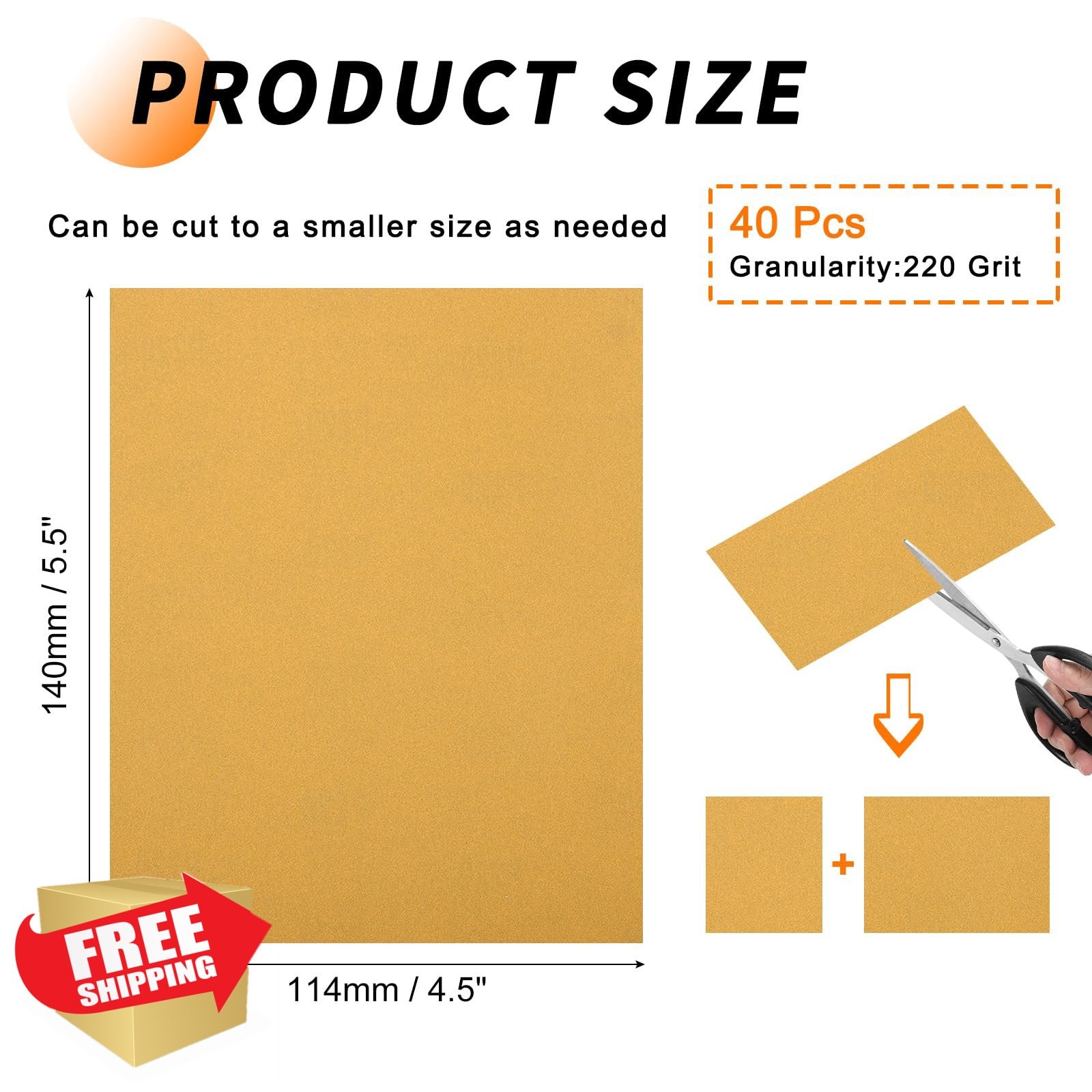 Rebower 40pc 4.5×5.5in 220 Grit Sandpaper