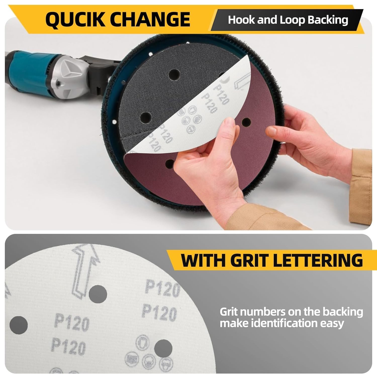 50pcs 9 inch 6 Hole Sanding Discs Set -10 Each of 60 80 120 150 240 Grits, 9″…