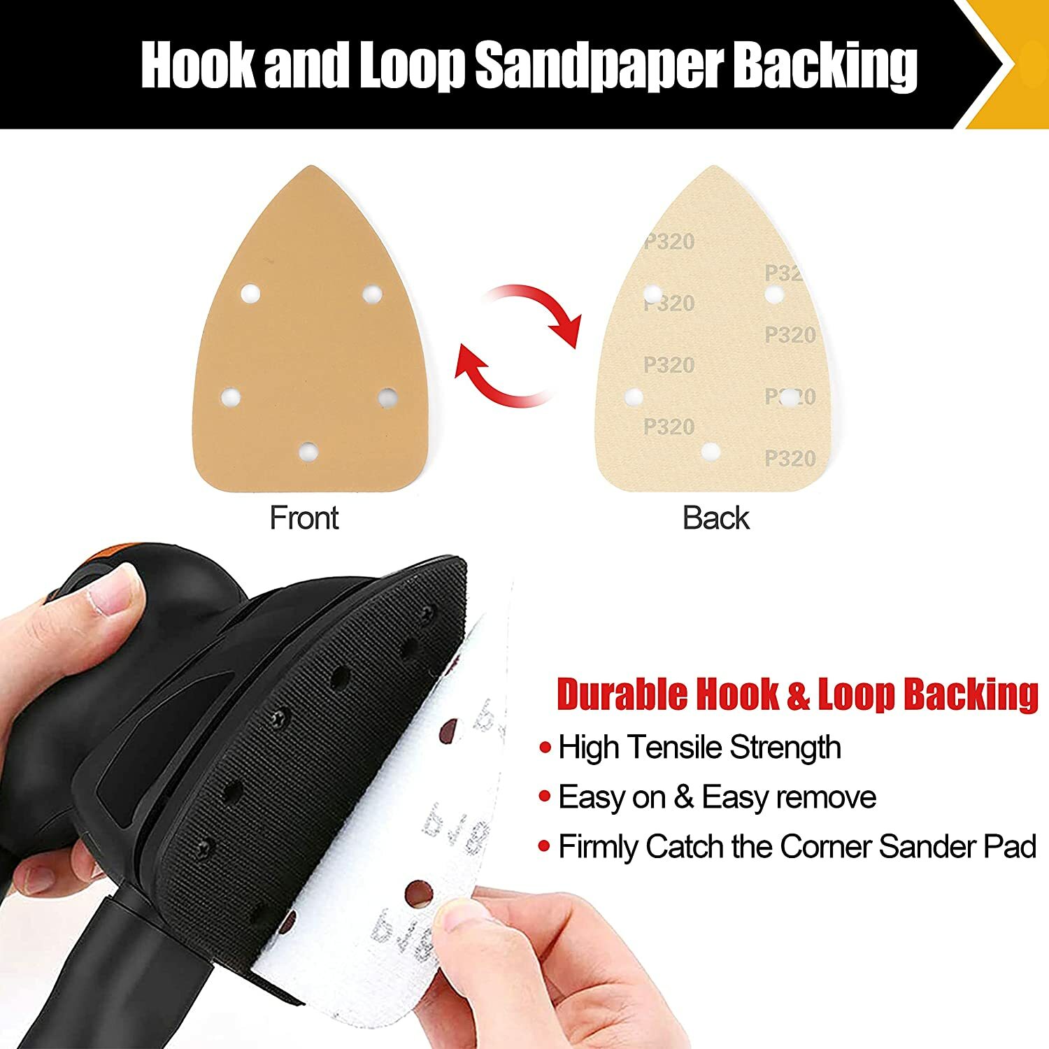 Mouse Sander Sandpaper Detail Sanding Pads Hook Loop 60-220Grit for Black+Decker
