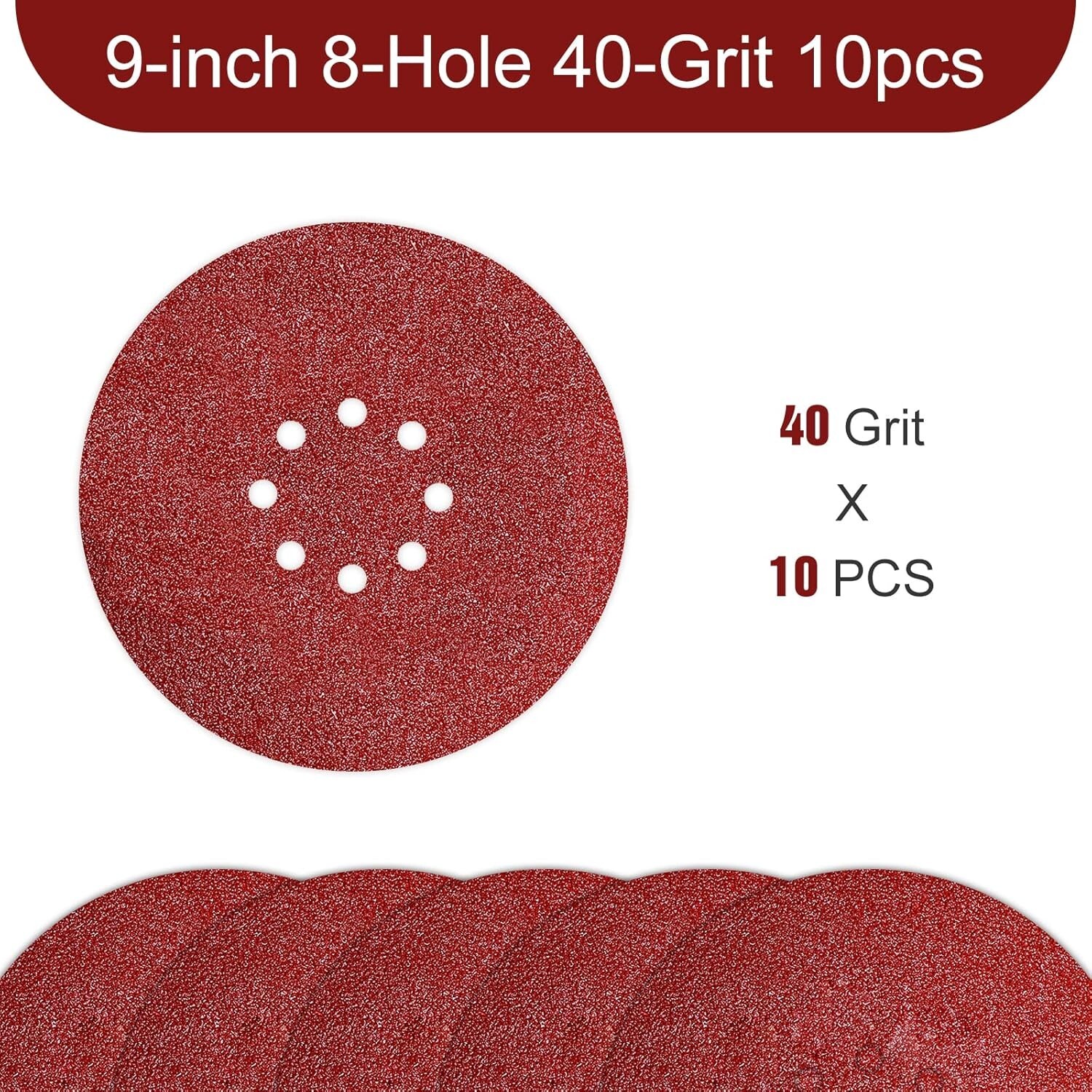 9 Inch Sanding Discs 40 Grit 8 Holes Hook and Loop Sandpaper for Drywall Sander