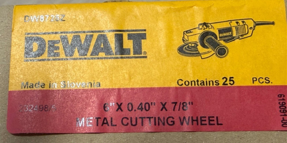 DEWALT, DW8725Z, 6″ x .045 x 7/8″, Arbor Metal, Cut-Off Wheel, Box of 25