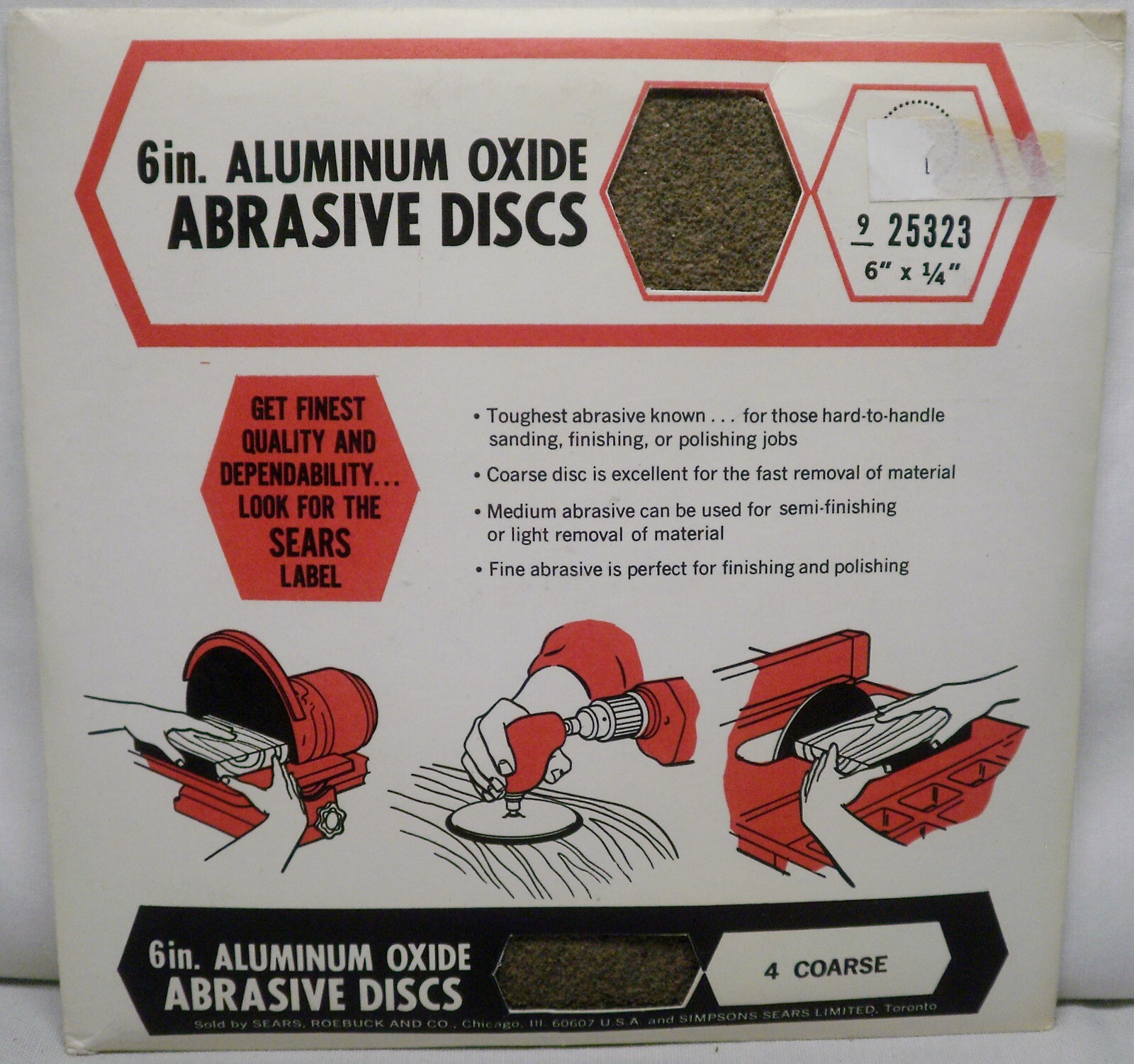 Vintage Sears 6” Aluminum Oxide Abrasive Discs 4 Coarse 925323