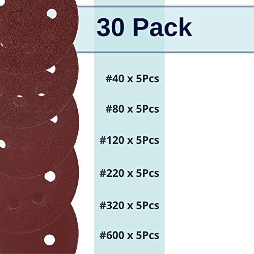 Bates Sanding Discs 5″ 8 Hole – 30 Pack – Assorted 30 Pack – 40-600 Grits Red