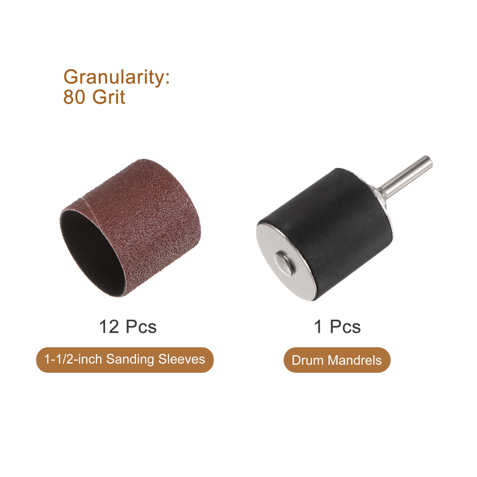 12 Pcs 1-1/2 Inch Sanding Sleeves Set 80 Grit with 1 Inch Mandrels