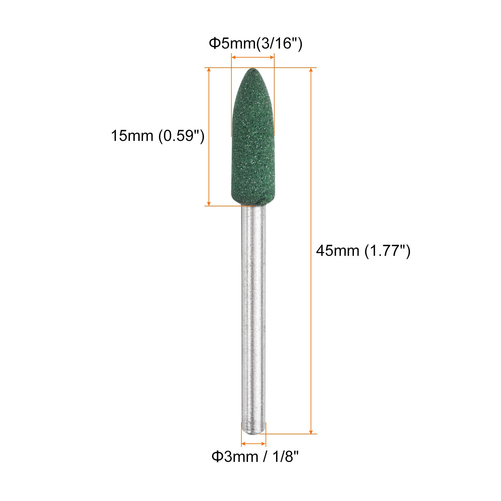 20pcs Rubber Tapered Polishing Head, 5mm (3/16″), 3mm (1/8″) Rod, Green