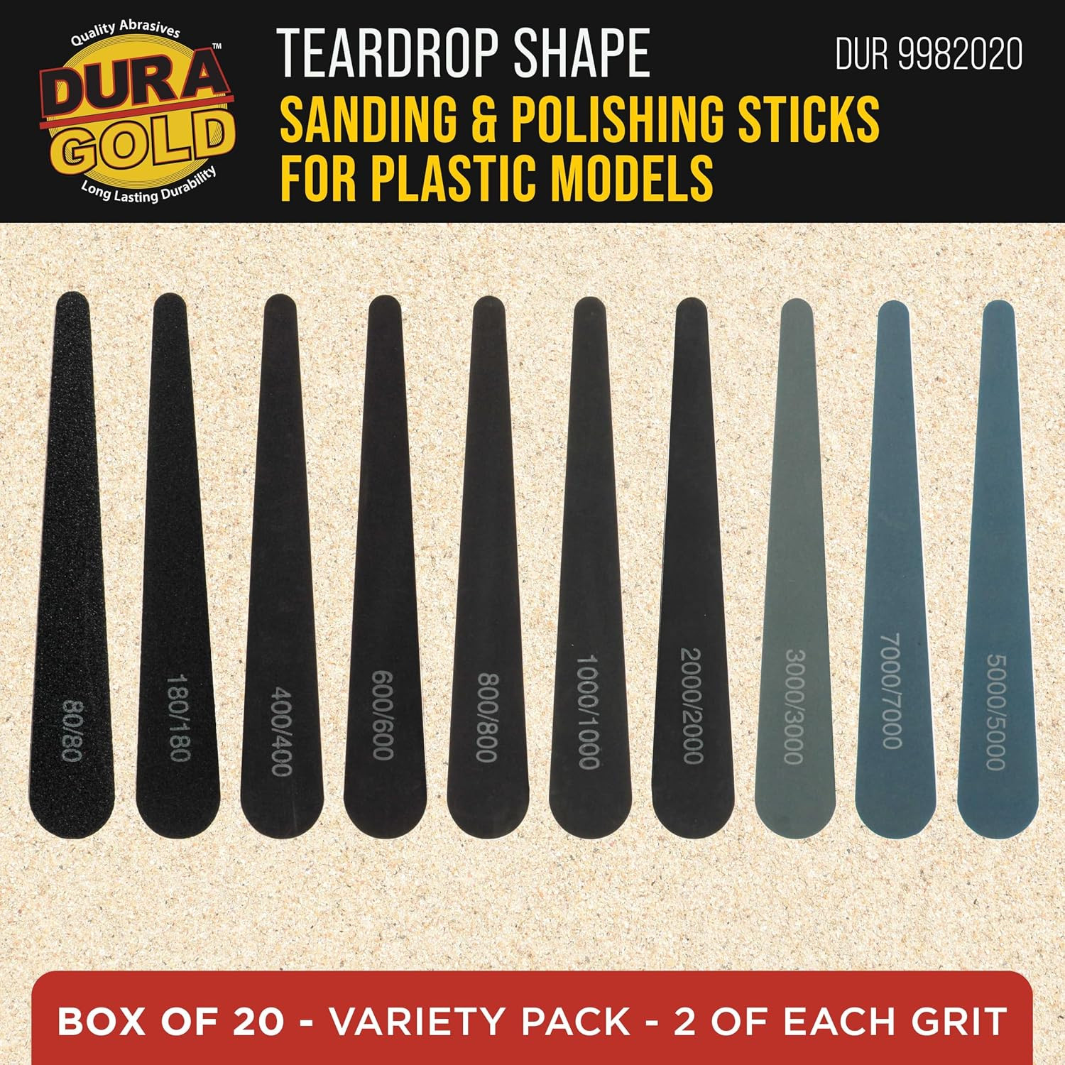Sanding Sticks and Polishing Sticks for Plastic Models, Pack of 20-2 Each of 10