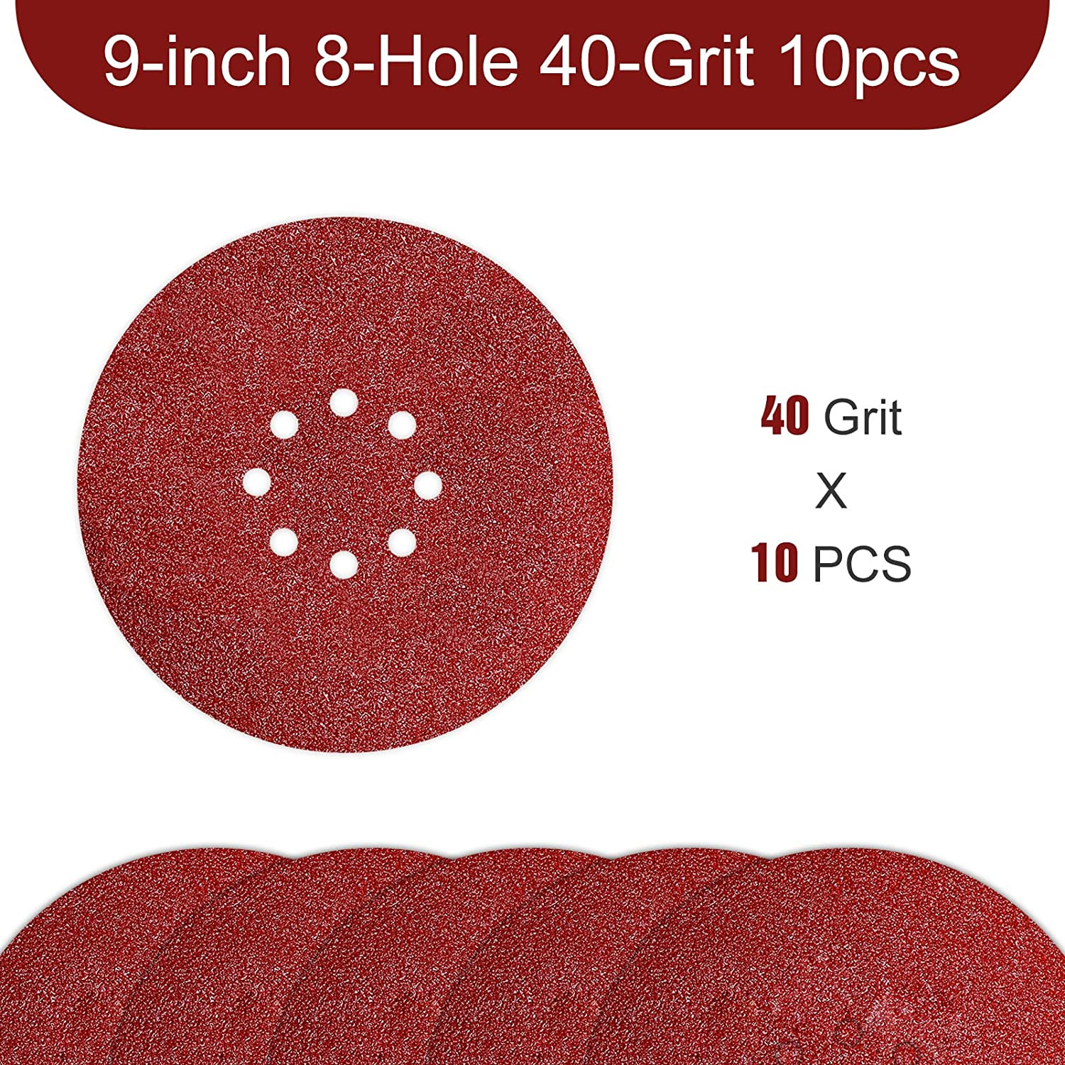 9 Inch Sanding Discs 40 Grit 8 Holes Hook and Loop Sandpaper for Drywall Sander
