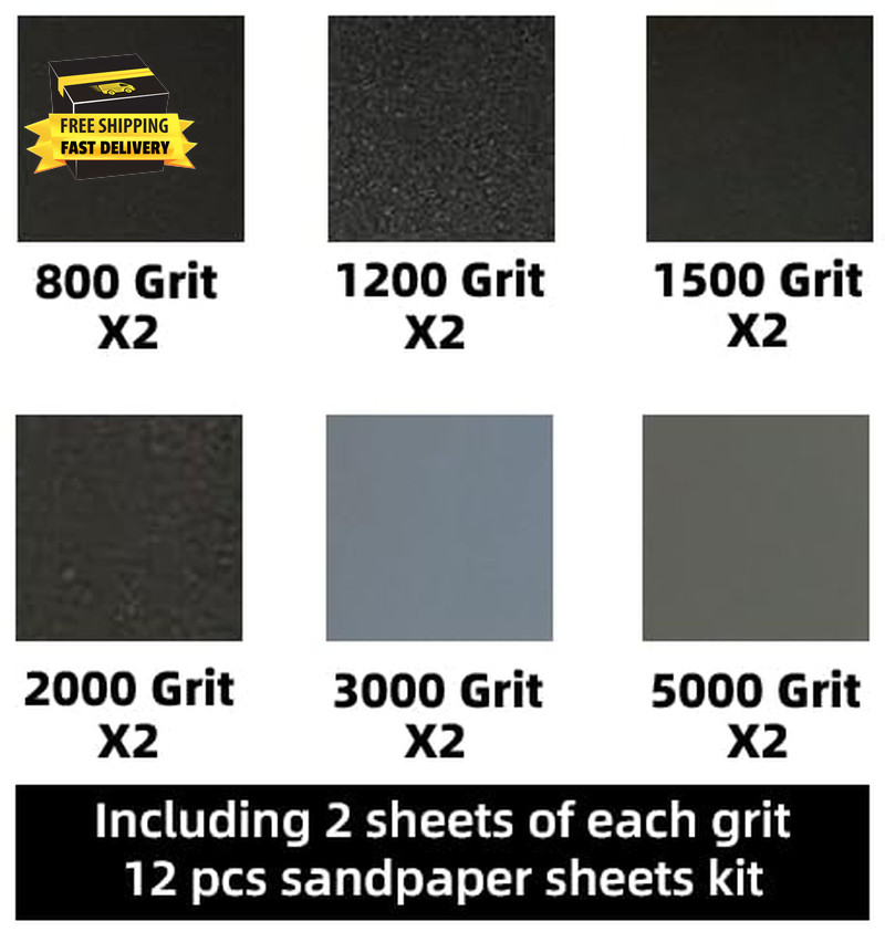 12Pcs Sandpaper 800 to 5000 Grits, Wet and Dry Sandpaper 9X3.6 Inch for Cars Pol