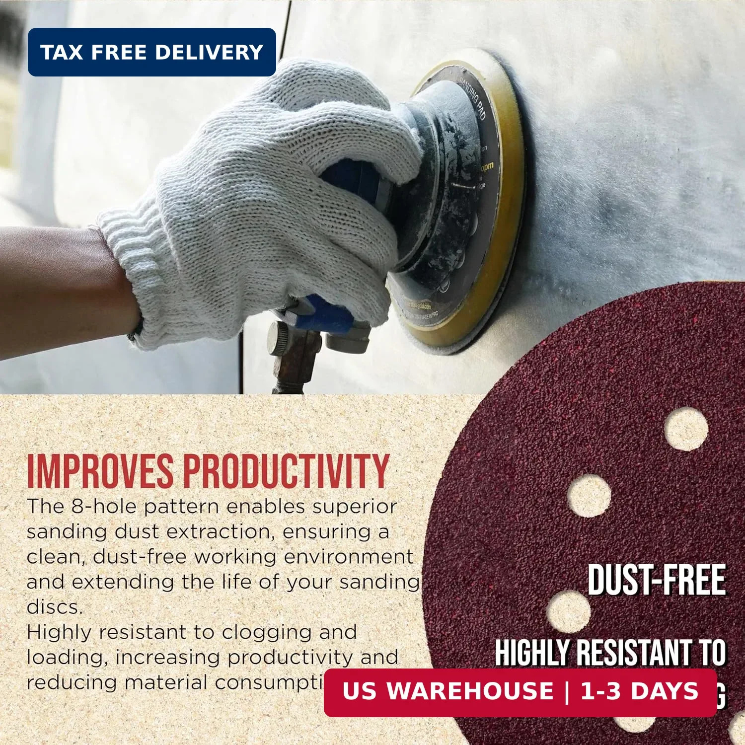 ProductionShop 5″ Red 8-Hole Pattern Sanding Discs, 50 Disc Variety Pack, Grits