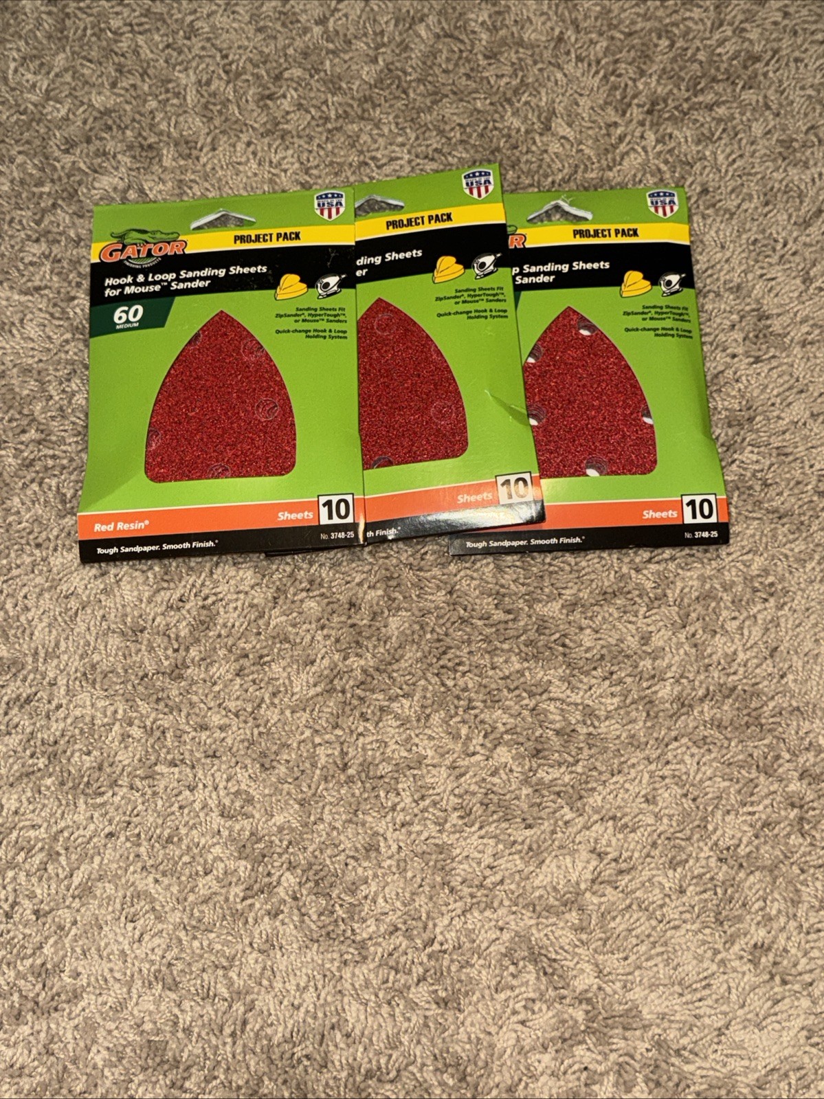 GATOR Red Resin Hook & Loop 60 Grit Medium Sand Paper Sheets – 3 NEW BOXES