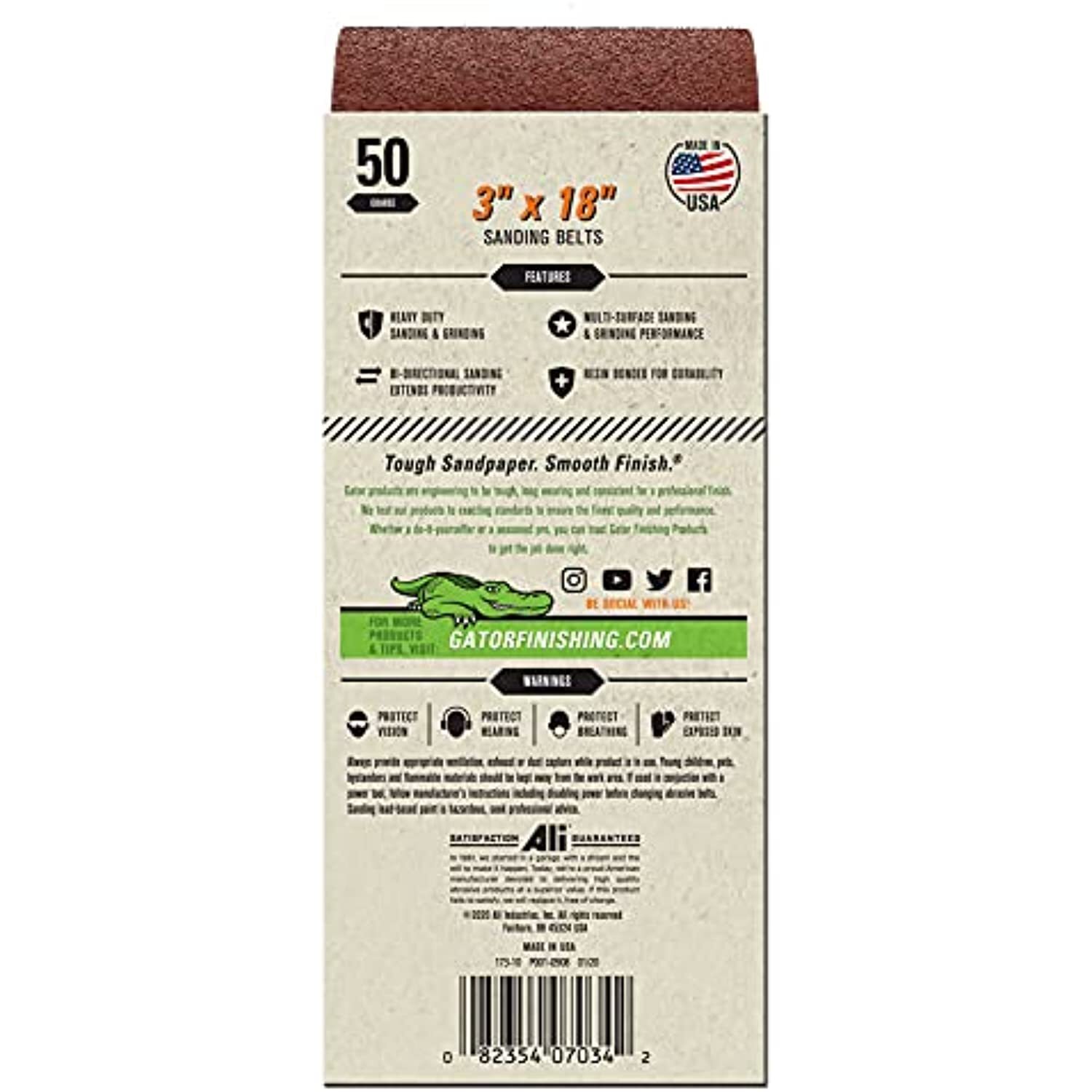 Ali Industries Gator 3″ x 18″ Red Resin Aluminum Oxide Sanding Belts, 50 Grit, 5