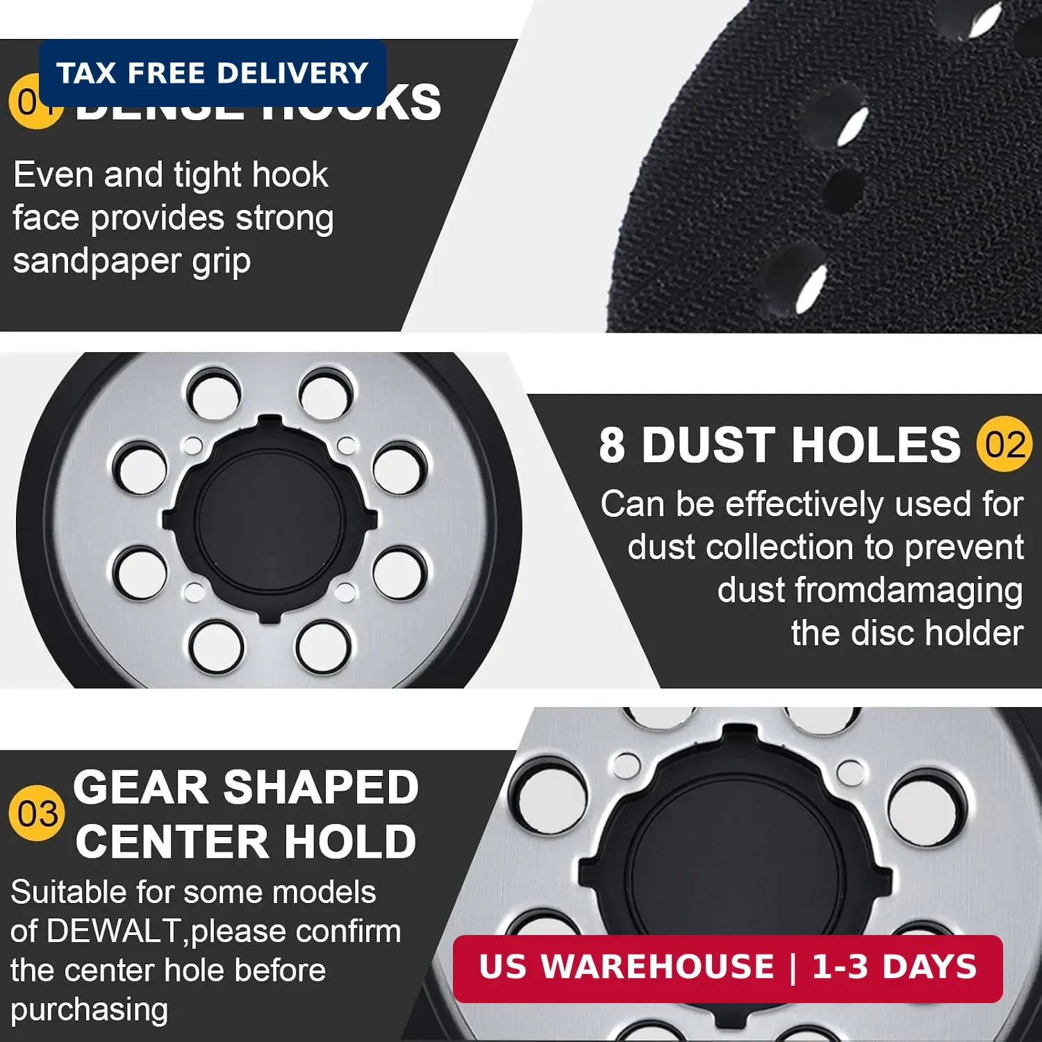 2 Pack Sander Replacement Pad for Dewalt, 5-Inch 8 Holes Hook and Loop Aluminum