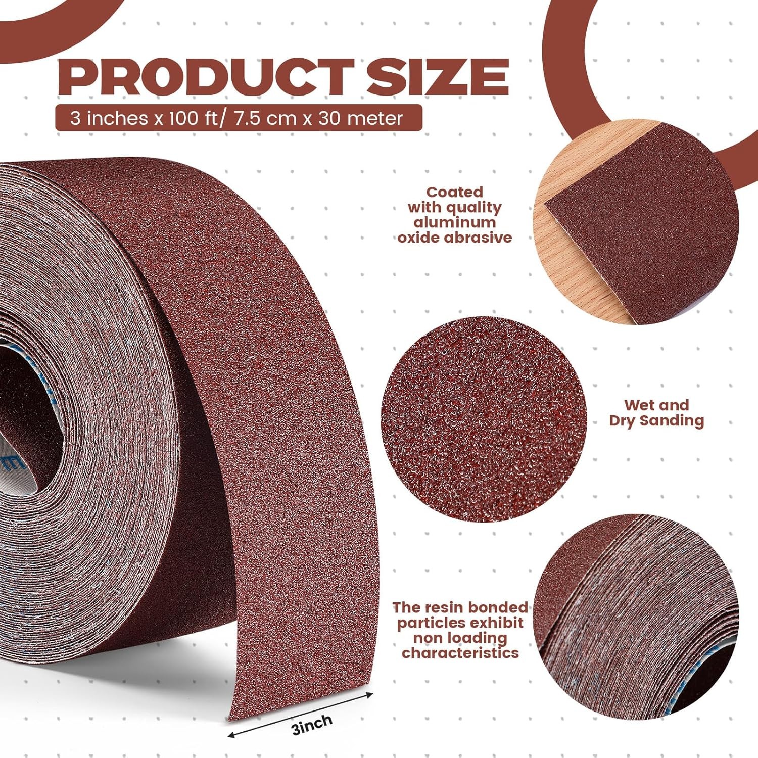 60 Grit Abrasive Sandpaper Roll 3”x100 ft Long Roll of Emery Cloth Sand Paper