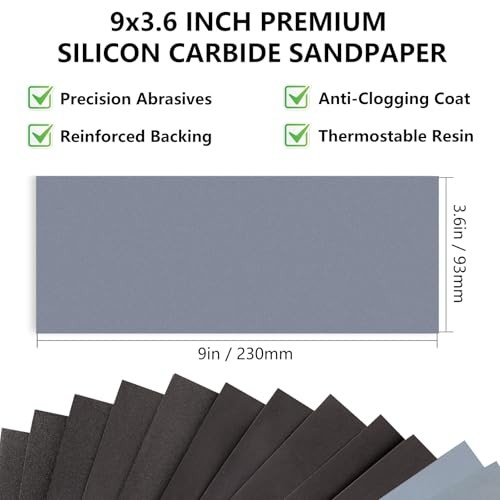 5000 Grit Wet Dry Sandpaper 9×3.6 Inch Aluminum Oxide 14 Sheets Fine Polish