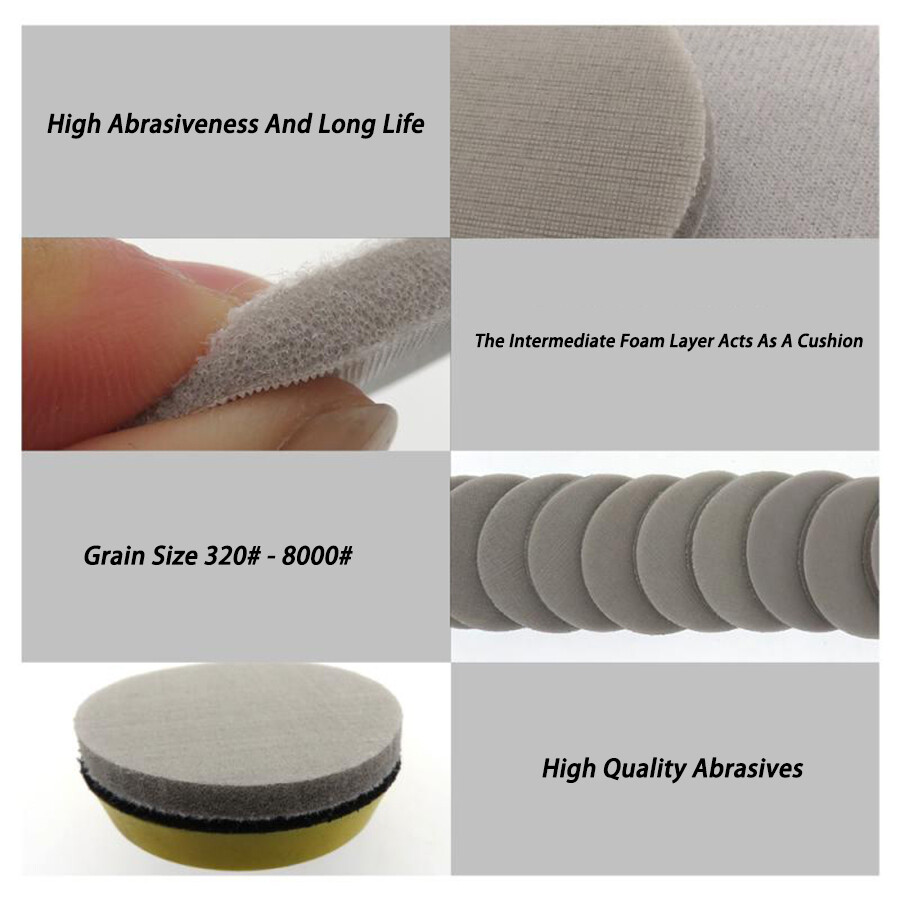 50mm/75mm Sponge Sanding Discs 320 – 8000 Grit Wet and Dry Hook & Loop Sandpaper