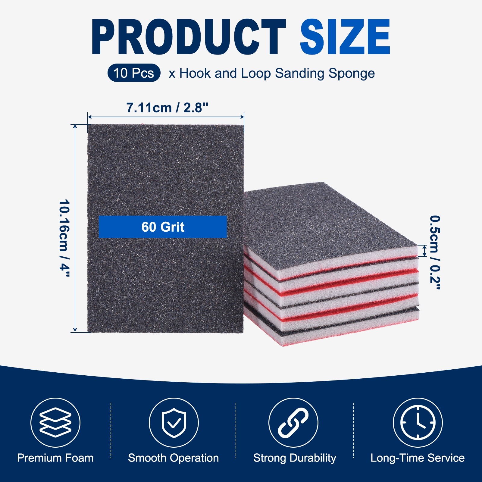 10 Pcs 60 Grit 4 x 2.8 Inch Hook & Loop Foam Sanding Blocks, Black