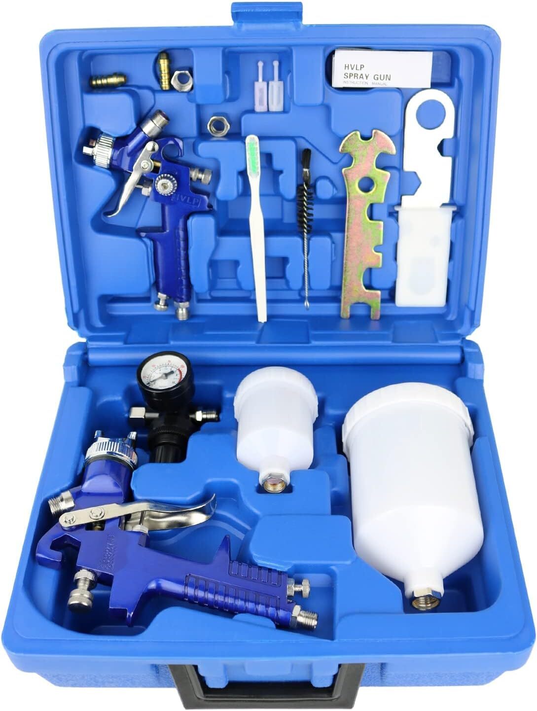 2 x HVLP Spray Gun Kit Air Gravity Feed Vehicle Car Paints 1.4MM 0.8MM Nozzle
