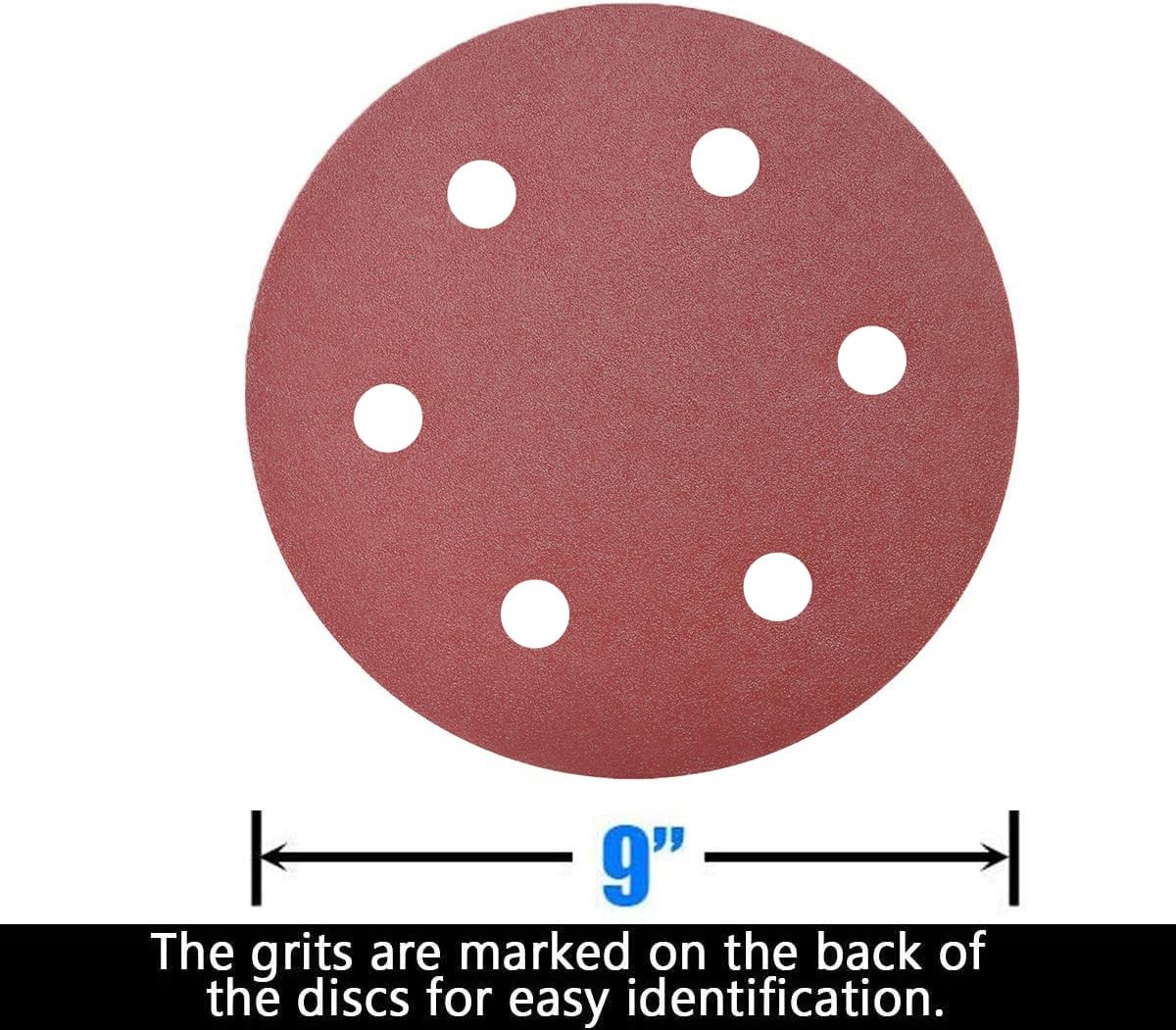 50 PCS 9 Inch 6 Hole 120 Grit Drywall Sanding Discs 9″Hook & Loop Aluminum Oxide