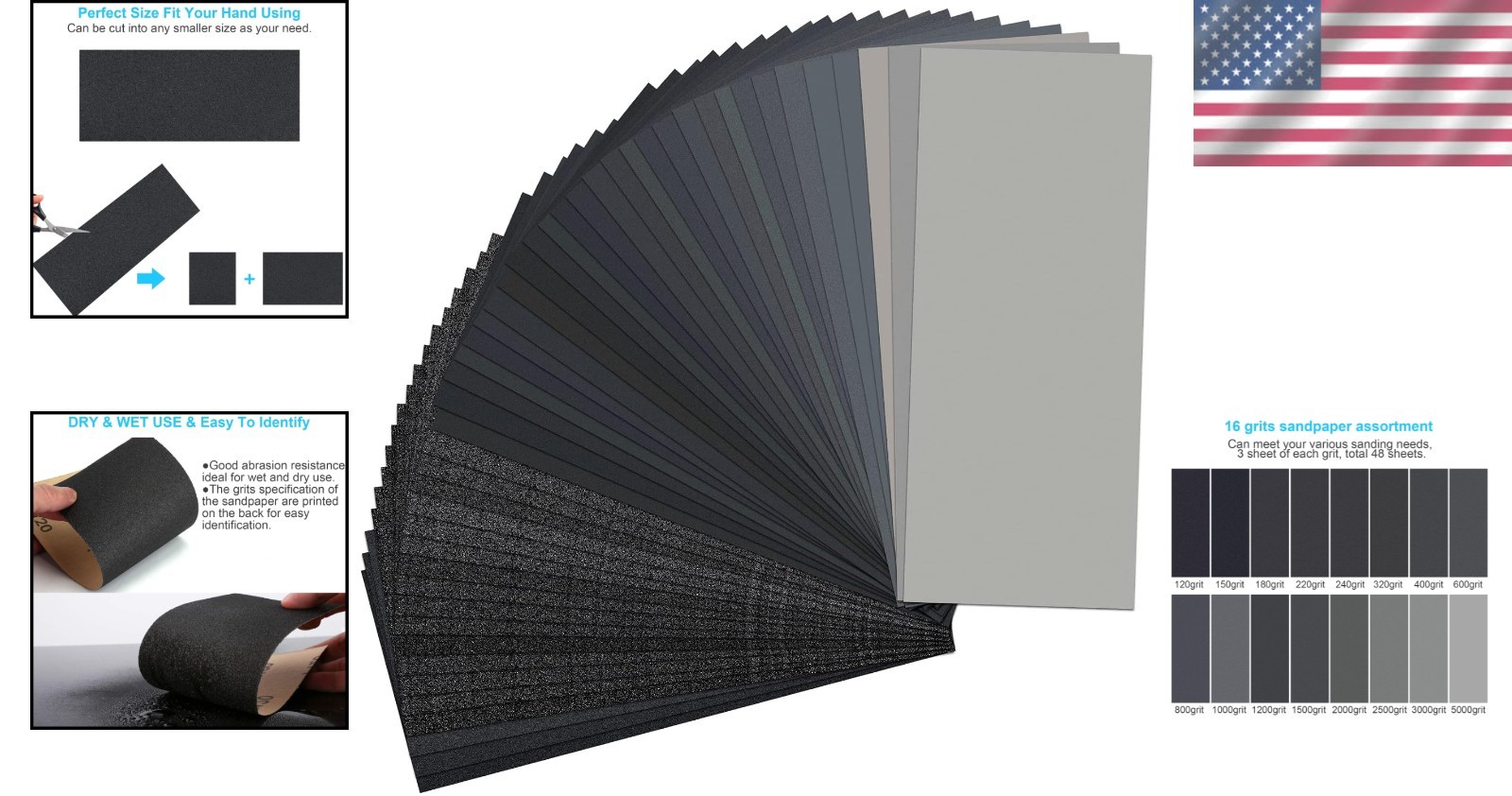 Expand Your Sanding Solutions: 48-Piece Sandpaper Set 120-5000 Grit, 9×3.6 inch