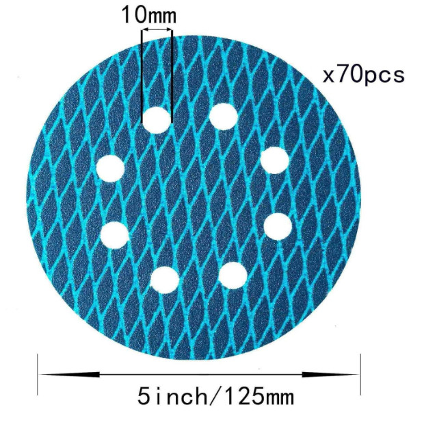 SATC 70PCS 5-inch Diamond Shape Sanding Discs 8 Hole Hook Loop SandPaper P60-400