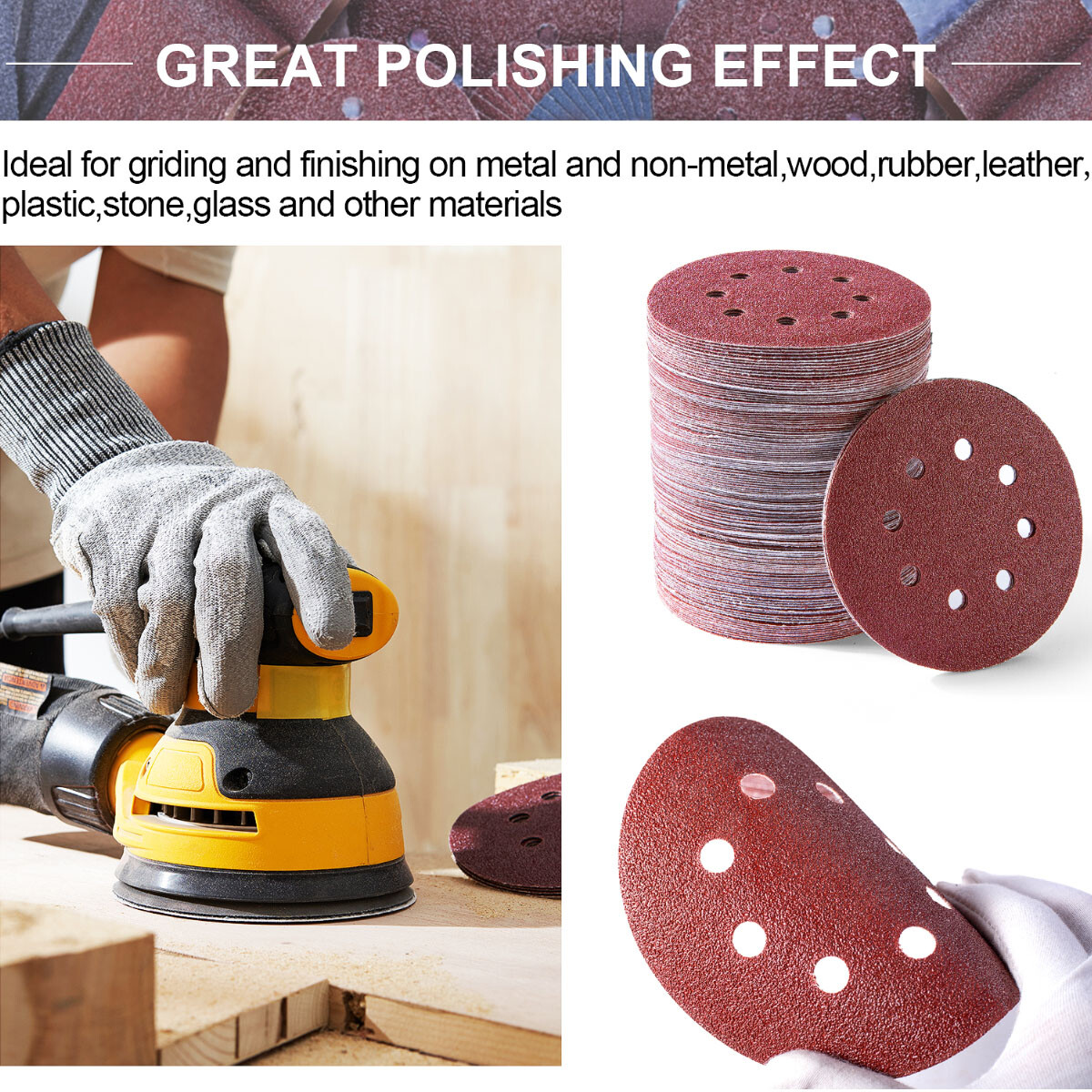 150PCS 5inch Sanding Discs 8-Hole Hook&Loop Orbital Sander Paper Pads 60-600Grit