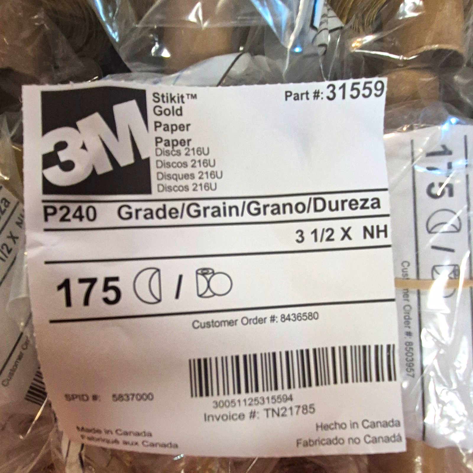 3M Stikit Gold 216U Sanding Discs P240 3-1/2″ Paper Gold 175ct 31559