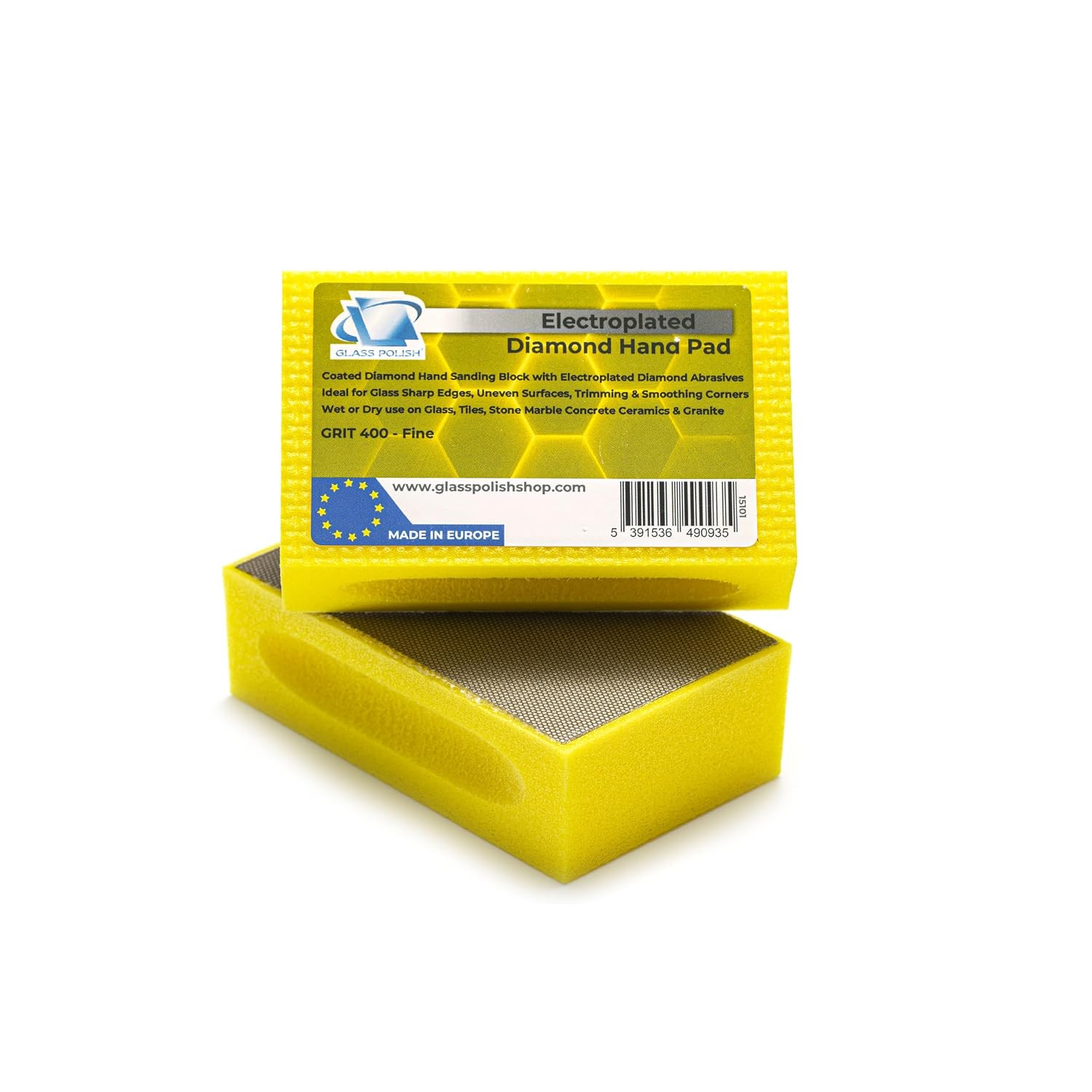 Pack of 2 PRO Diamond Hand Pad Sanding Blocks – Grit 400, 3.74″ x 2.16