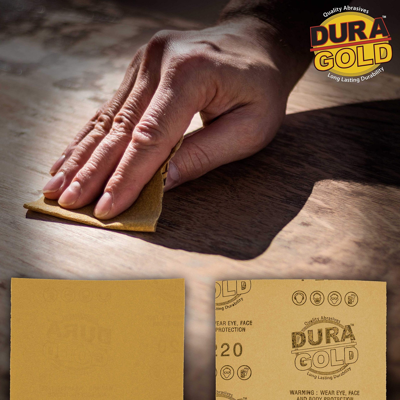 Dura-Gold Premium 1/4 Sheet Gold Sandpaper Sheets, 220 Grit (Box of 400) – Wo…