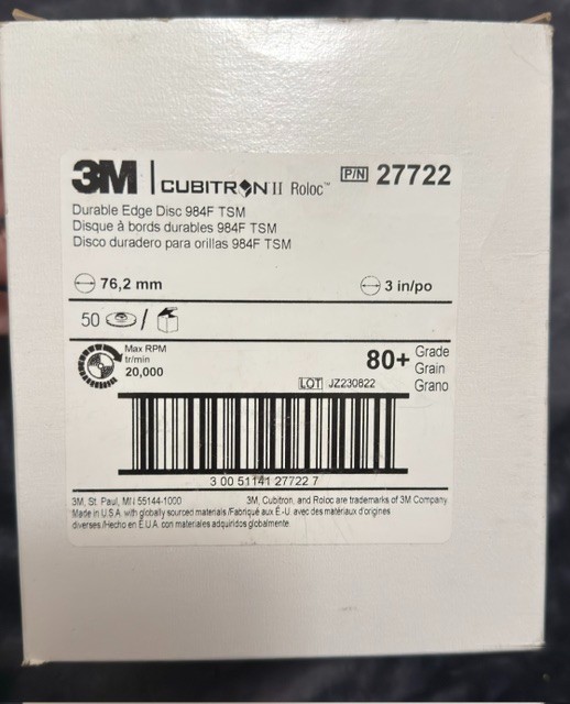 3M Cubitron II 3″ 80+ Grit P/N 27722 Box of 50-Will combine ship 100%-See Desc.