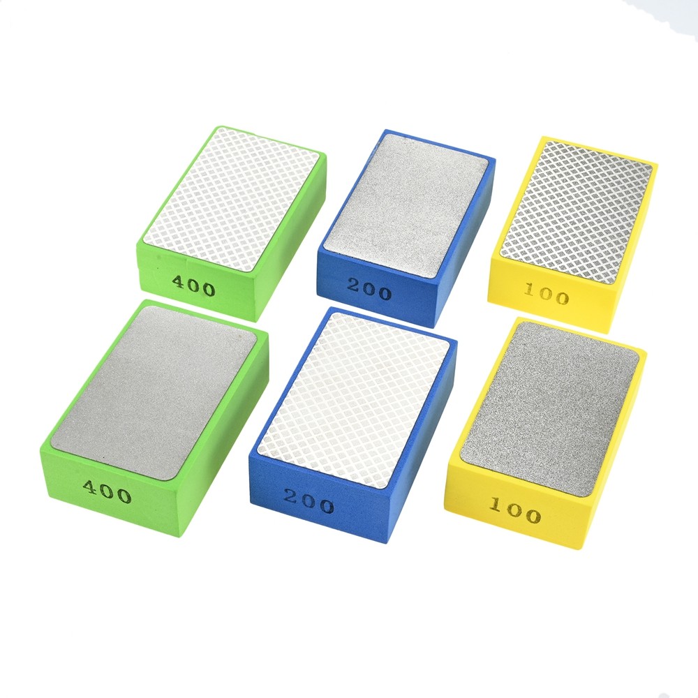 6x Diamond Hand Polishing Pads Foam Backing Sanding Blocks for Glass Wood Metal