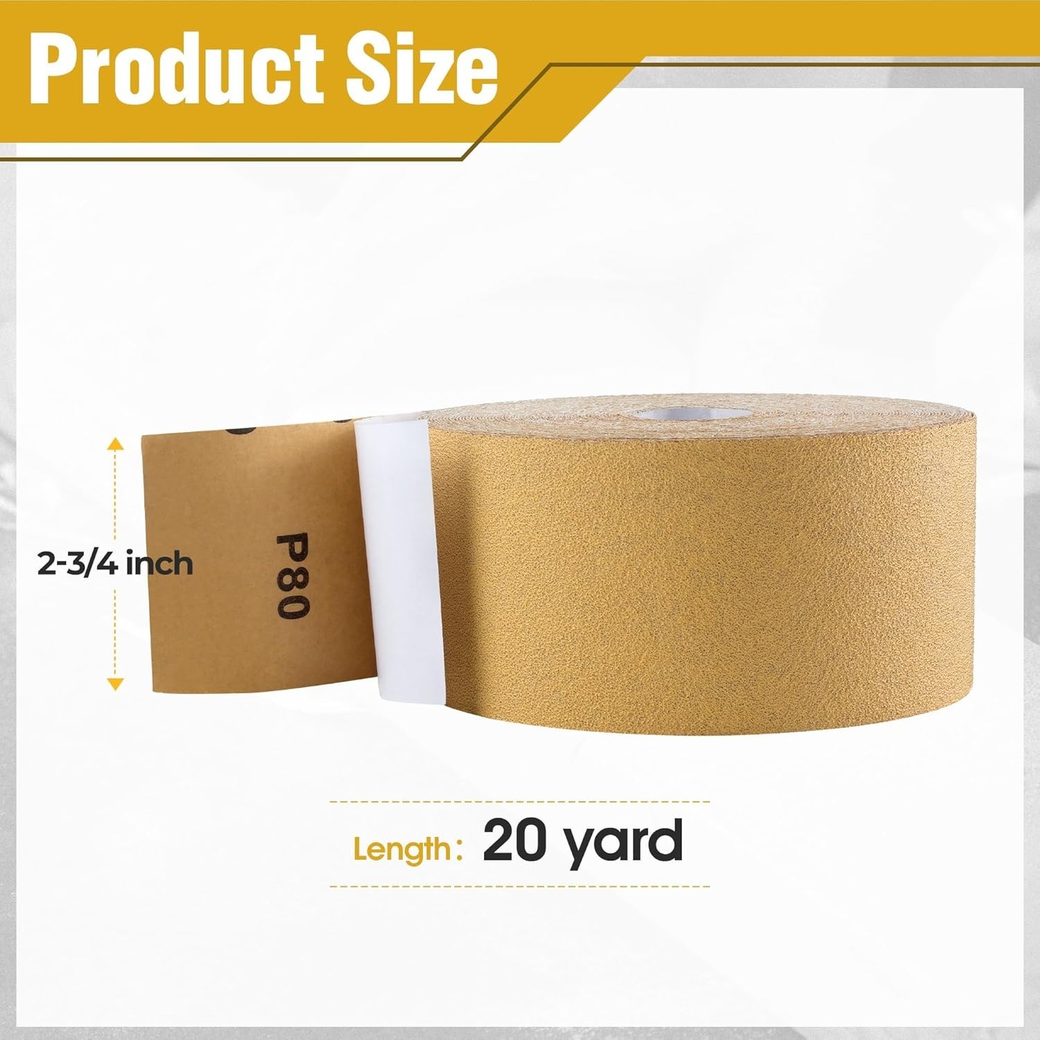 20 Yard 80 Grit Golden PSA Sandpaper Roll – Ideal for Woodworking and Auto Body