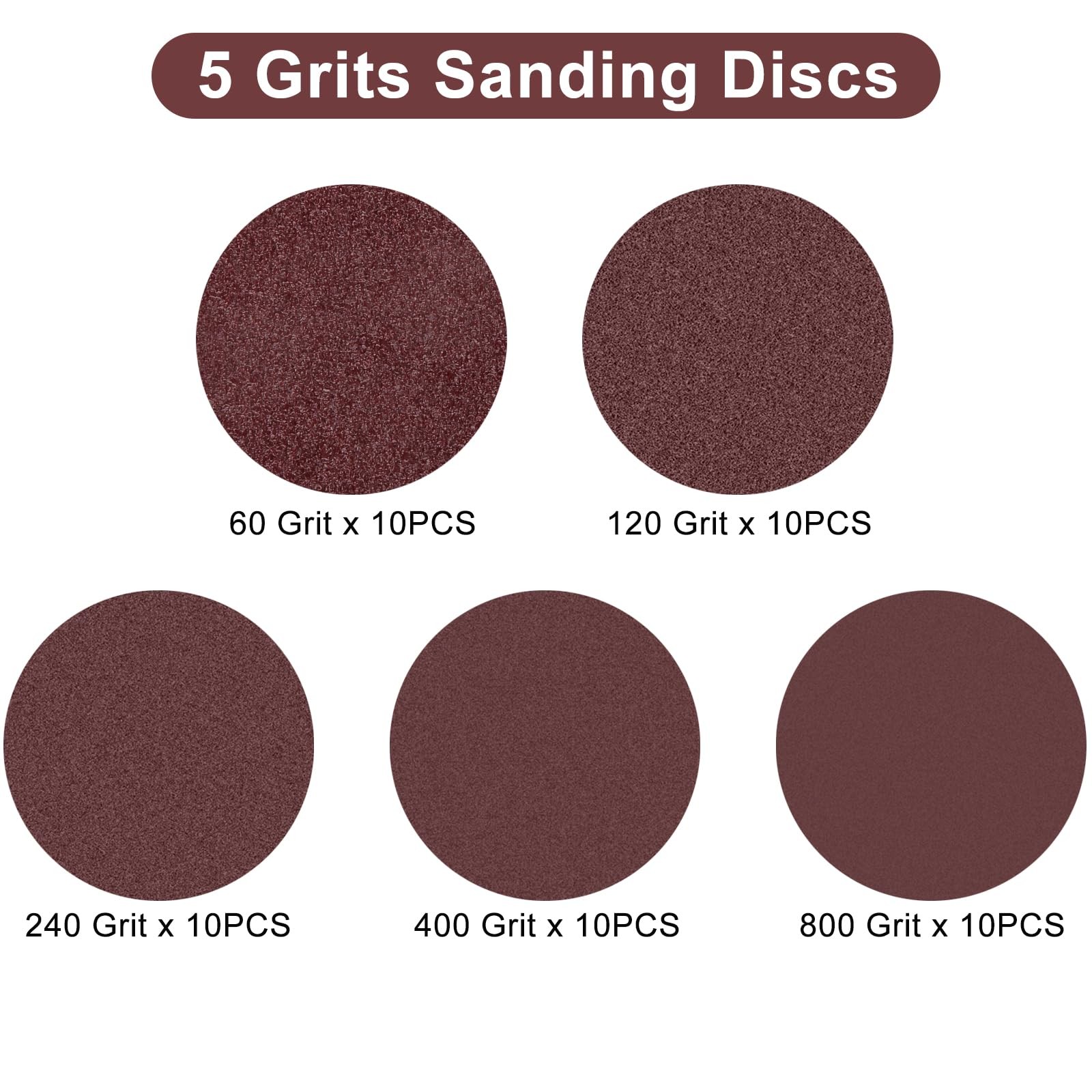 5 Inch Sanding Discs 8 Hole Hook Loop 50pc Orbital Sander Pads Grit 60800