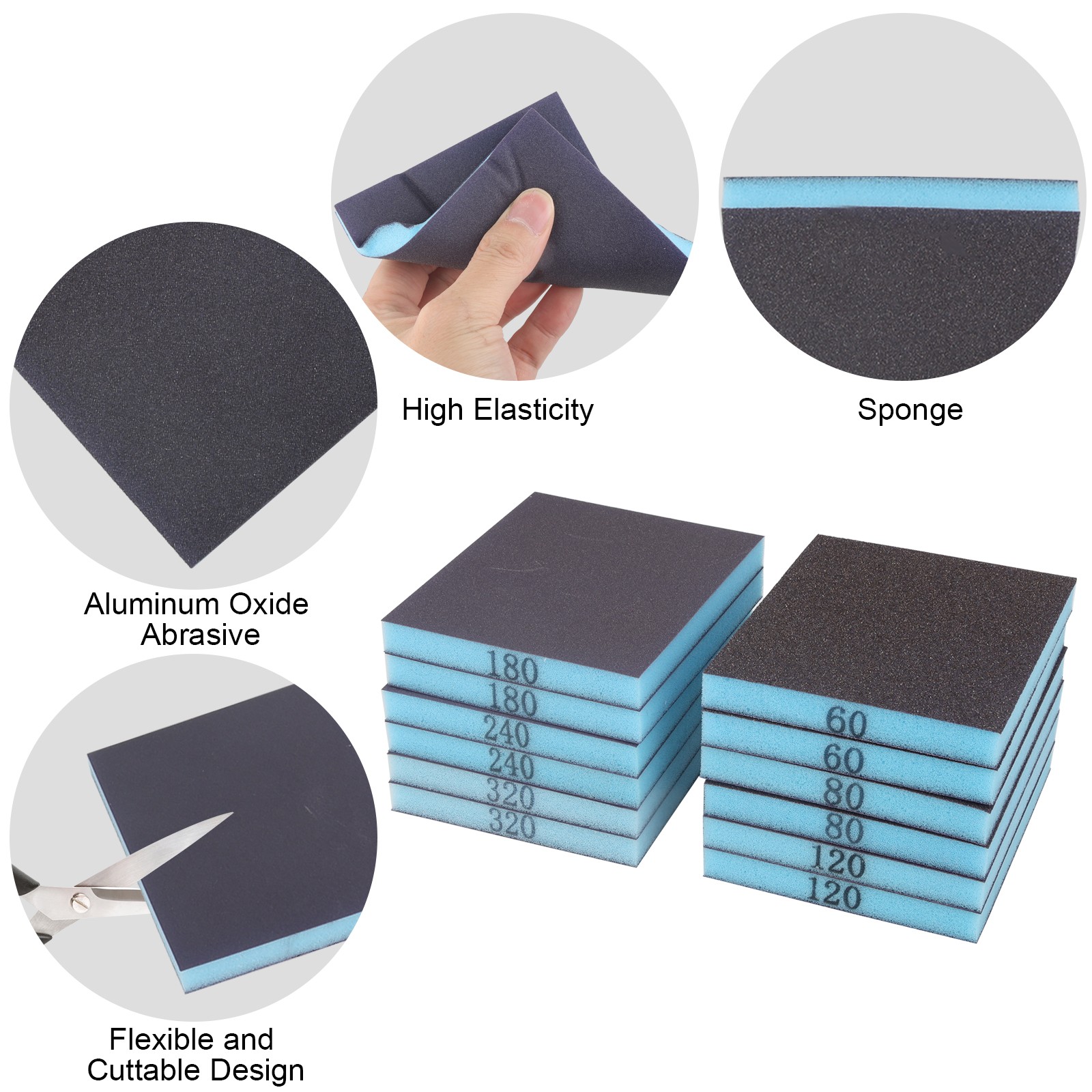 18pcs Sanding Sponges 60 80 120 180 240 320 Grit Wet Dry Sanding Block Sandpaper