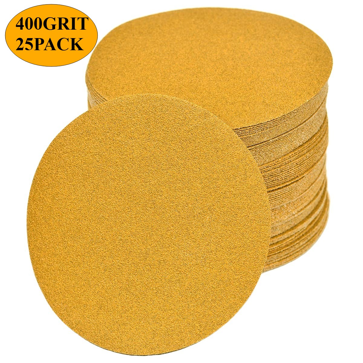 25PCS 150mm 6 Inch Gold sandpaper No Hole Hook & Loop Grip Sanding Disc 400 Grit