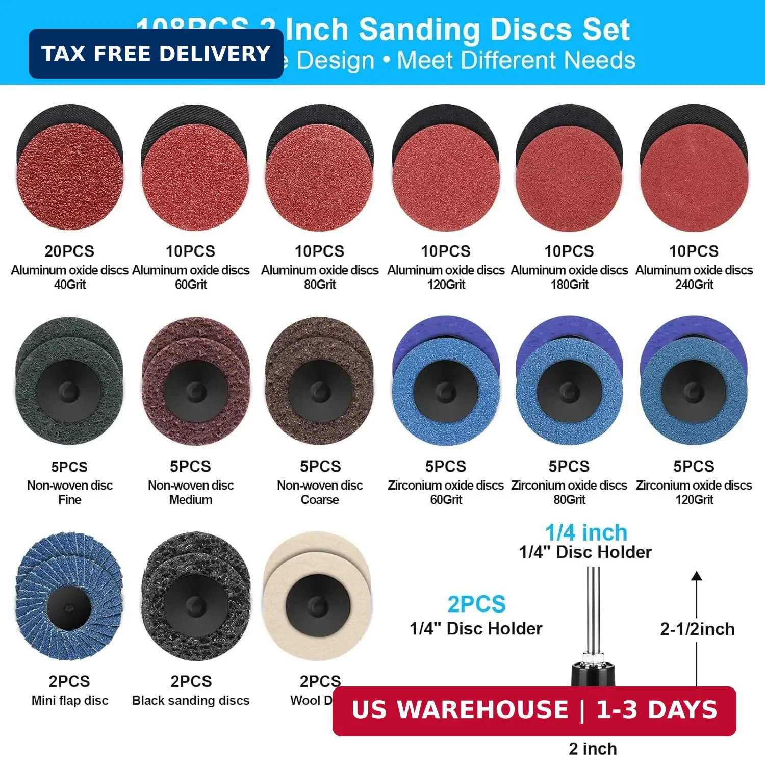 108Pcs 2 Inch Sanding Discs Set, Quick Change & Steady, Die Grinder Sanding Disc
