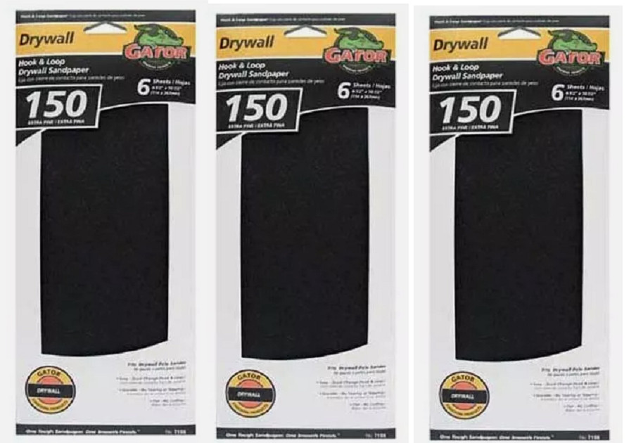 3 New Gator 7159 Sandpaper, 10-1/2 in L, 4-1/2 in W, 150 Grit, Silicone Carbide