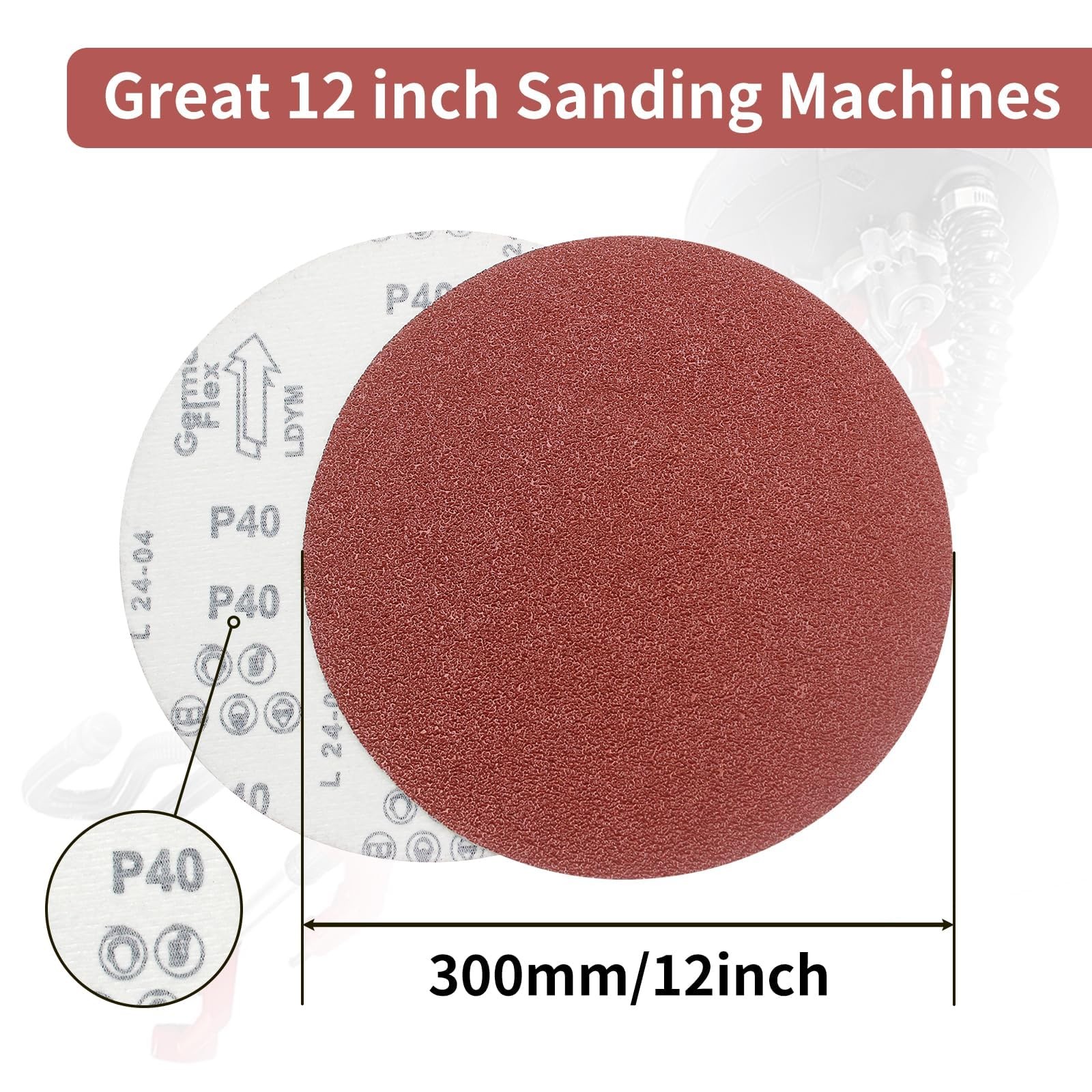 Senmaitools 30 Pack 12 Inch Sanding Discs 303Mm Round No-Hole Hook And Loop