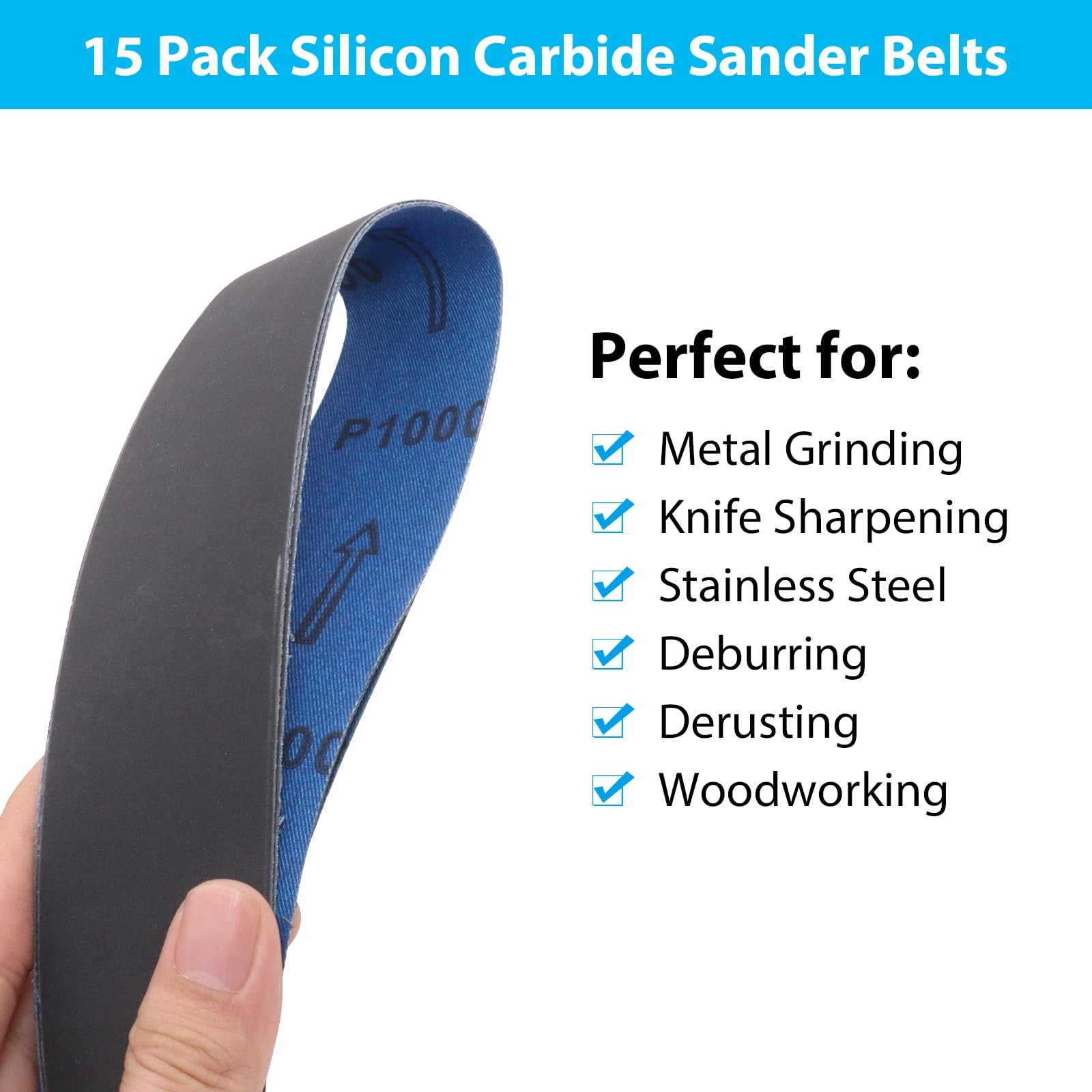 15 Pack 1-1/2 x 30 Inch Sanding Belts, Extra Fine Grit Silicon 1.5×30 inch