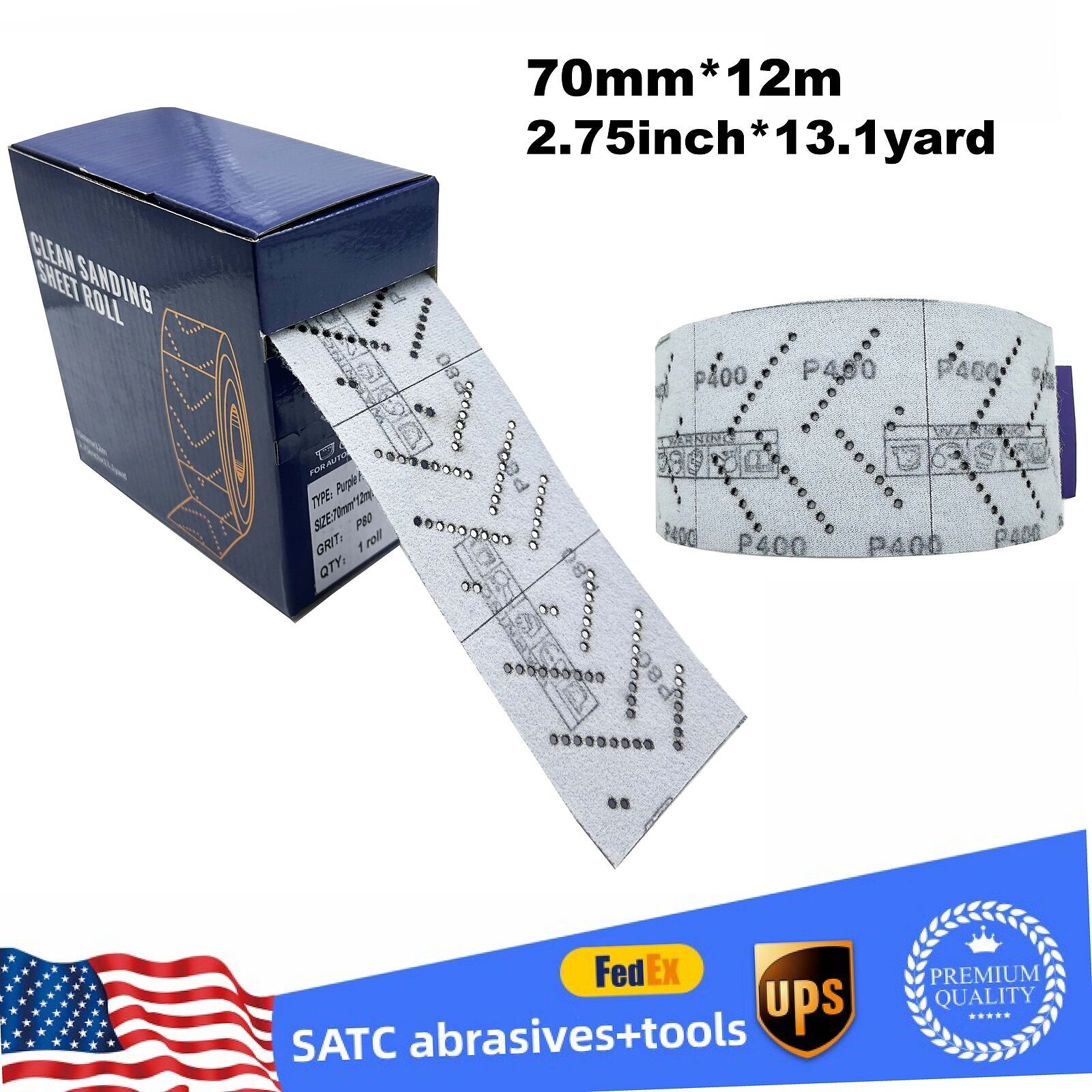SATC 2Roll 2.75″x13.1yd(70mmx12m) Ceramic Sanding Sheet Roll for Furniture P400