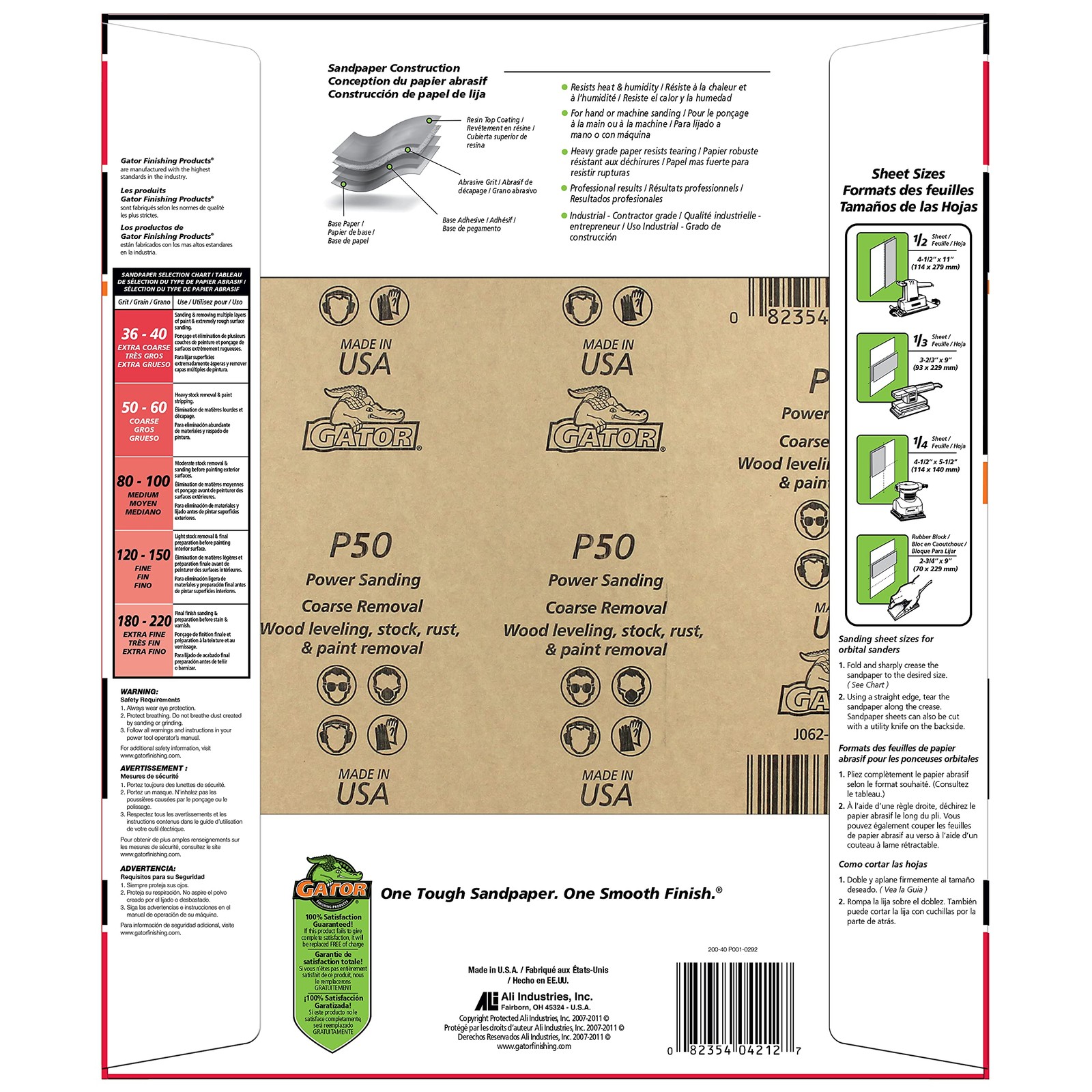 Gator 9″ x 11″ Multi-Surface Sanding Sheets, 50 Grit, 25 Pack