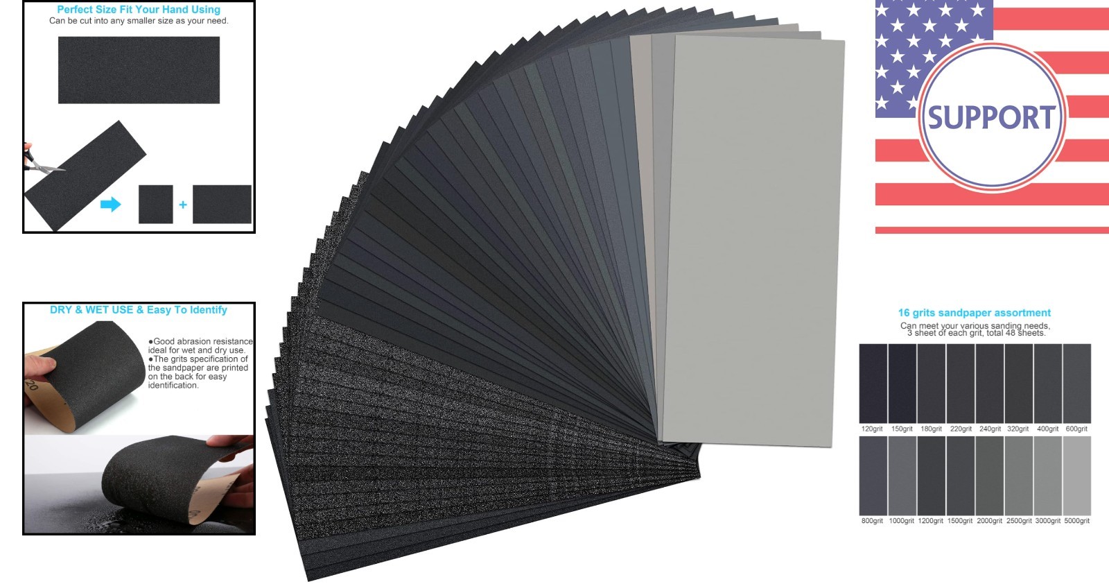 9 x 3.6 Inch Silicon Carbide Sandpaper – 48 PCS for Wood, Metal & Automotive Use