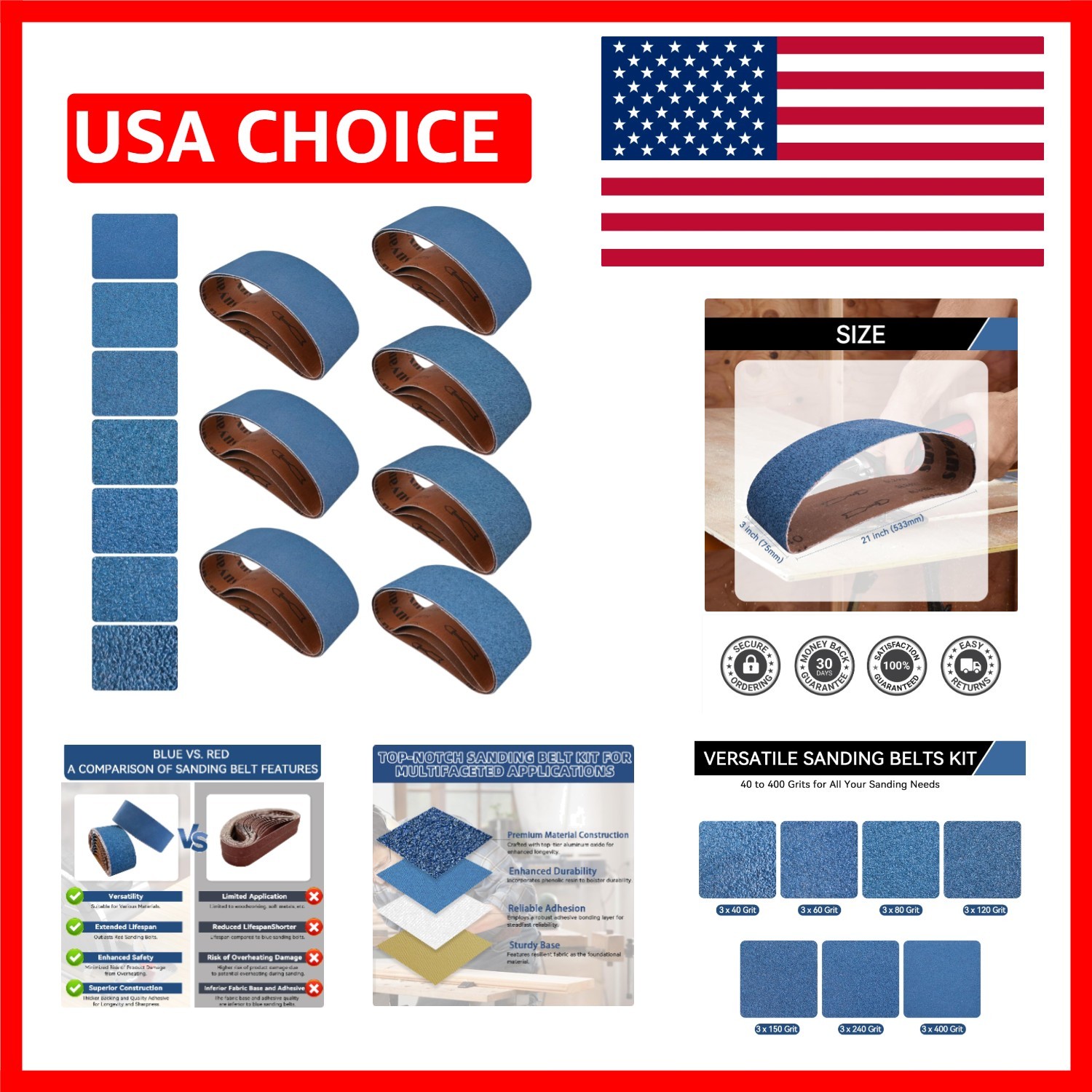 Multipurpose Zirconia Sanding Belts – 21 Pcs 3×21 Inch for Car & Furniture